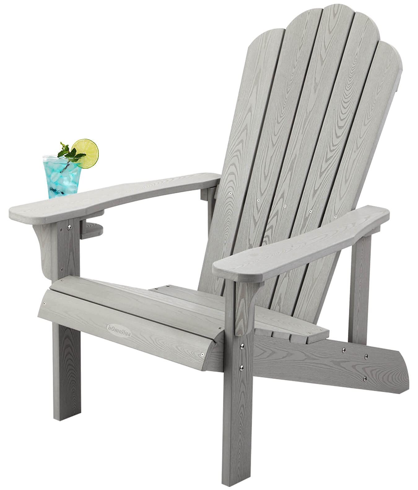 **Weather-Resistant Hard Plastic Adirondack Chair with Cup Holder – Easy to Assemble & Maintain – Comfortable Outdoor Chair for Patio, Backyard, Deck & Fire Pit – Gray – Perfect for Relaxing, Lounging & Entertaining Outdoors**