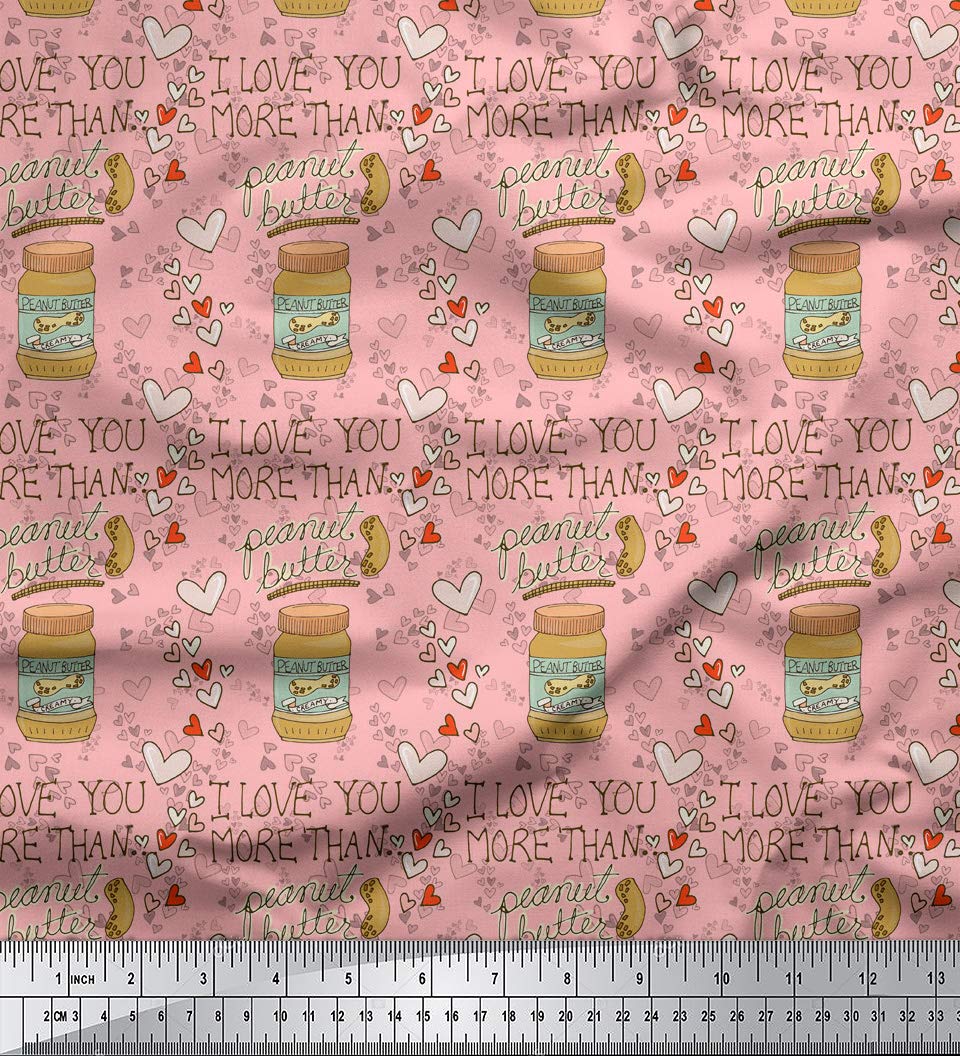 Soimoi 100% Cotton Poplin Fabric by The Yard - 56 Inch Wide - Pink Text & Peanut Butter Food Print Material - Nutty Playful Design for DIY Crafts, Quilting, Dressmaking & Home Decor Projects