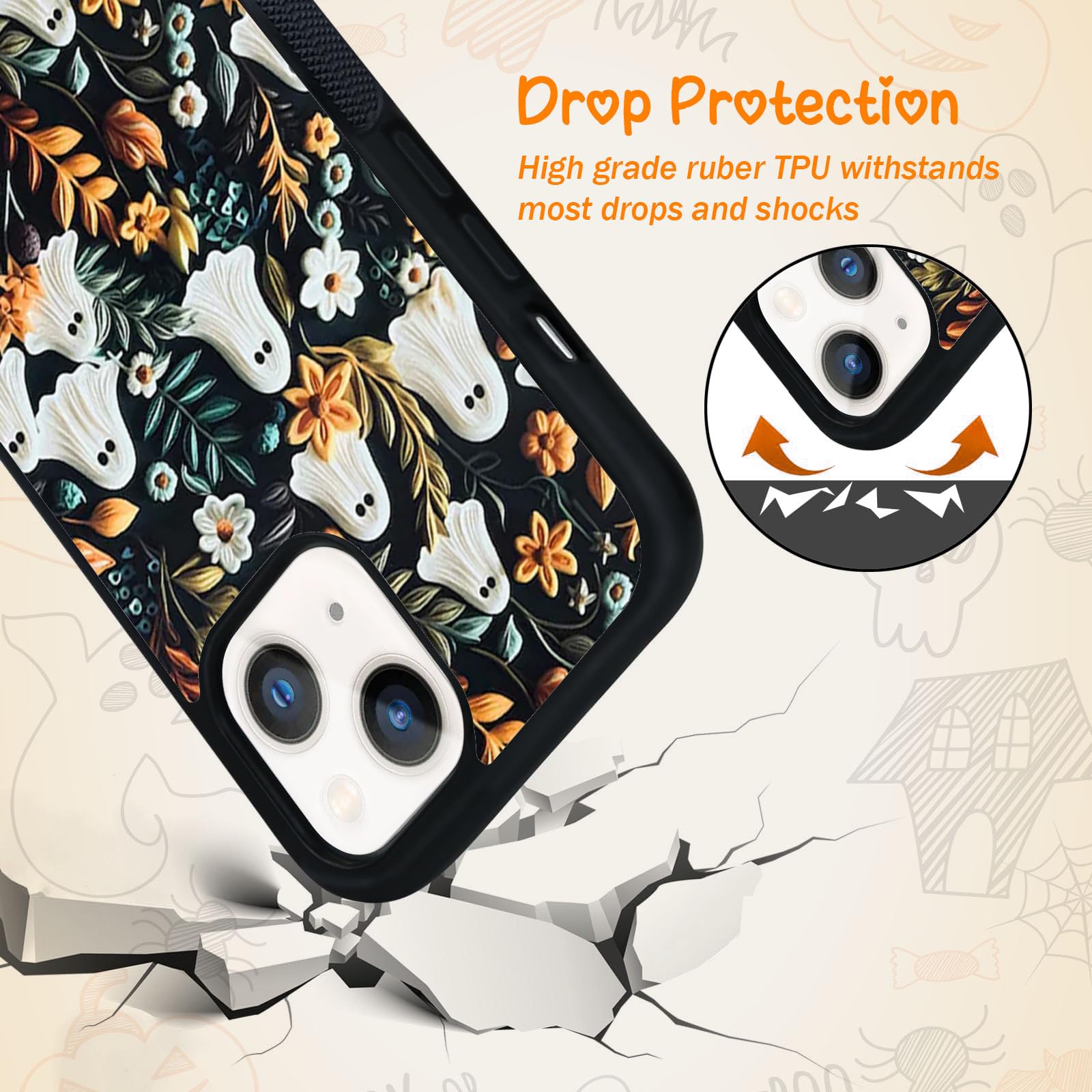 Spooky Halloween Ghost Phone Case for iPhone 14/13/12/11 Pro Max - Cute Flower Ghost Design, Soft Silicone Protective Cover - Perfect Halloween Gift for Teens & Kids (Style 1) | Great for Trick-or-Treating, Halloween Parties & Daily Use