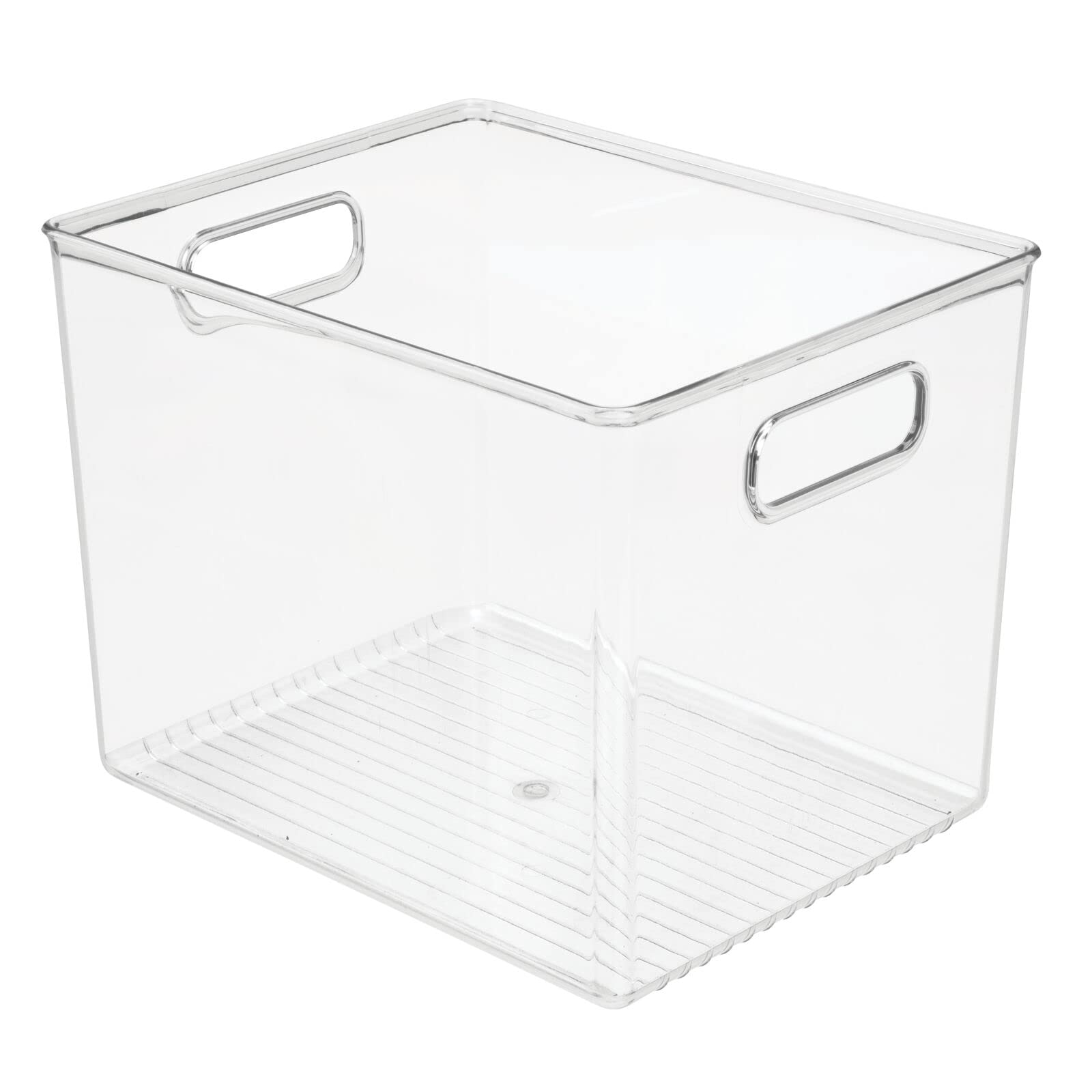 mDesign Tall Deep Rectangular Plastic Office Supplies Storage Organizer Bin with Carrying Handles - Perfect for Organizing Pads, Pens, Pencils, Dry Erase Markers, Highlighters & Sticky Notes | Ligne Collection 4-Pack Clear | Ideal for Home Office, School & Workspace Organization