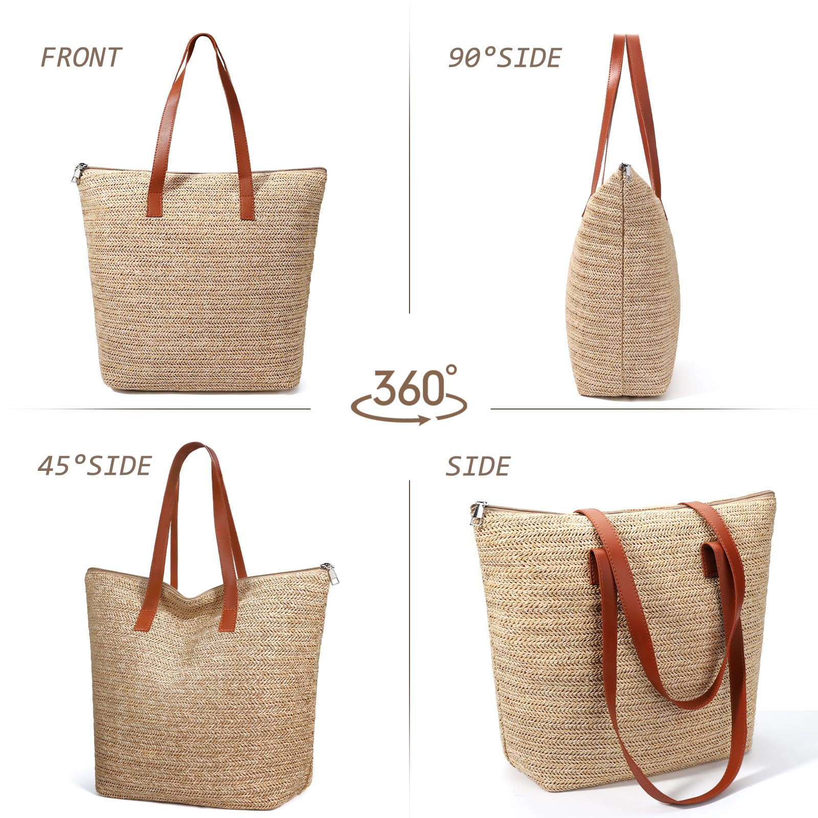 Straw Beach Bag for Women - Woven Summer Tote Shoulder Handbag Boho Style | Perfect for Beach Vacations, Pool Parties & Summer Outings