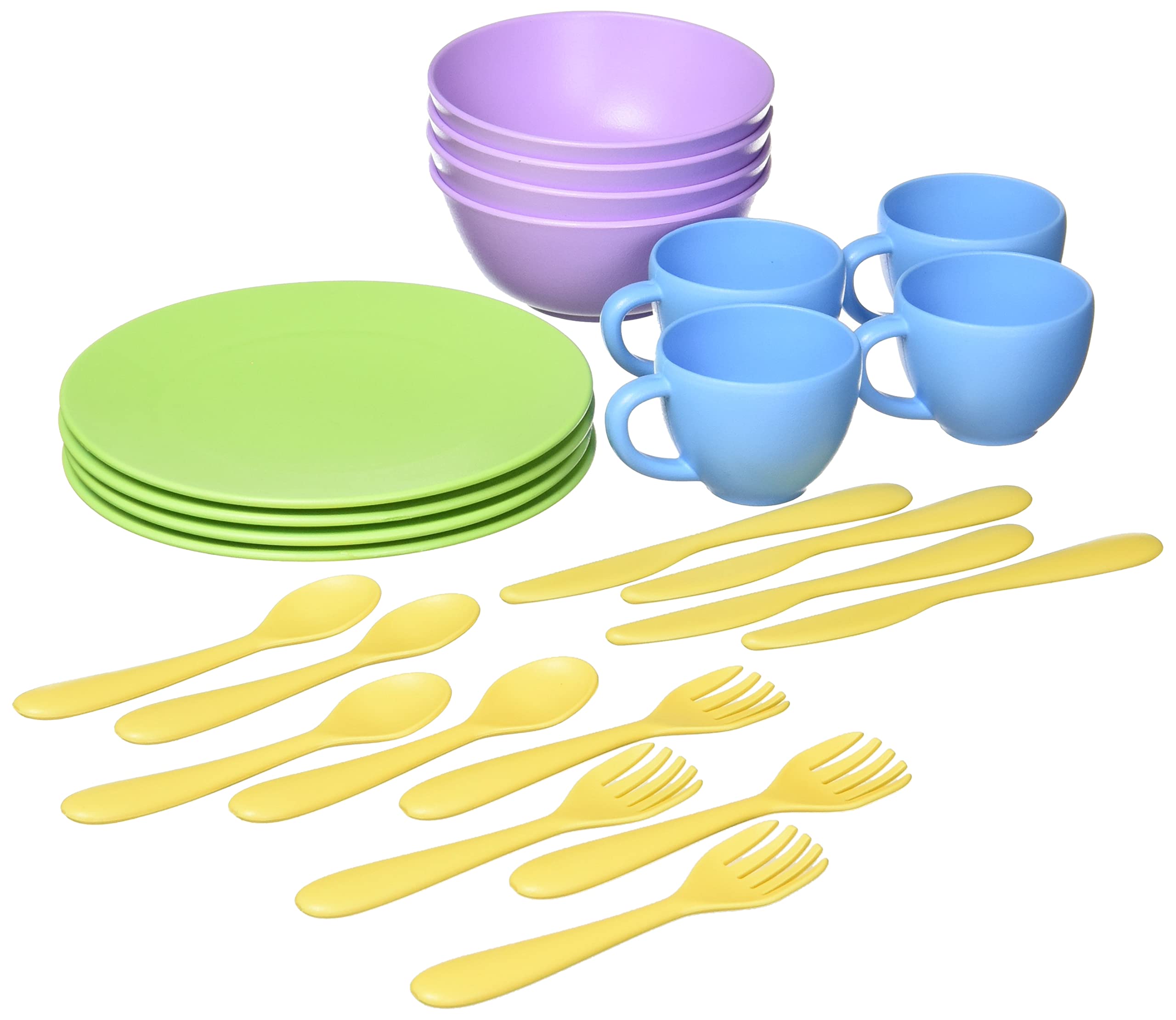 Green Toys Dish Set - 4 Piece Eco-Friendly Kids Play Kitchen Set | BPA-Free Plastic Dishware for Pretend Play, Tea Parties & Learning Fun