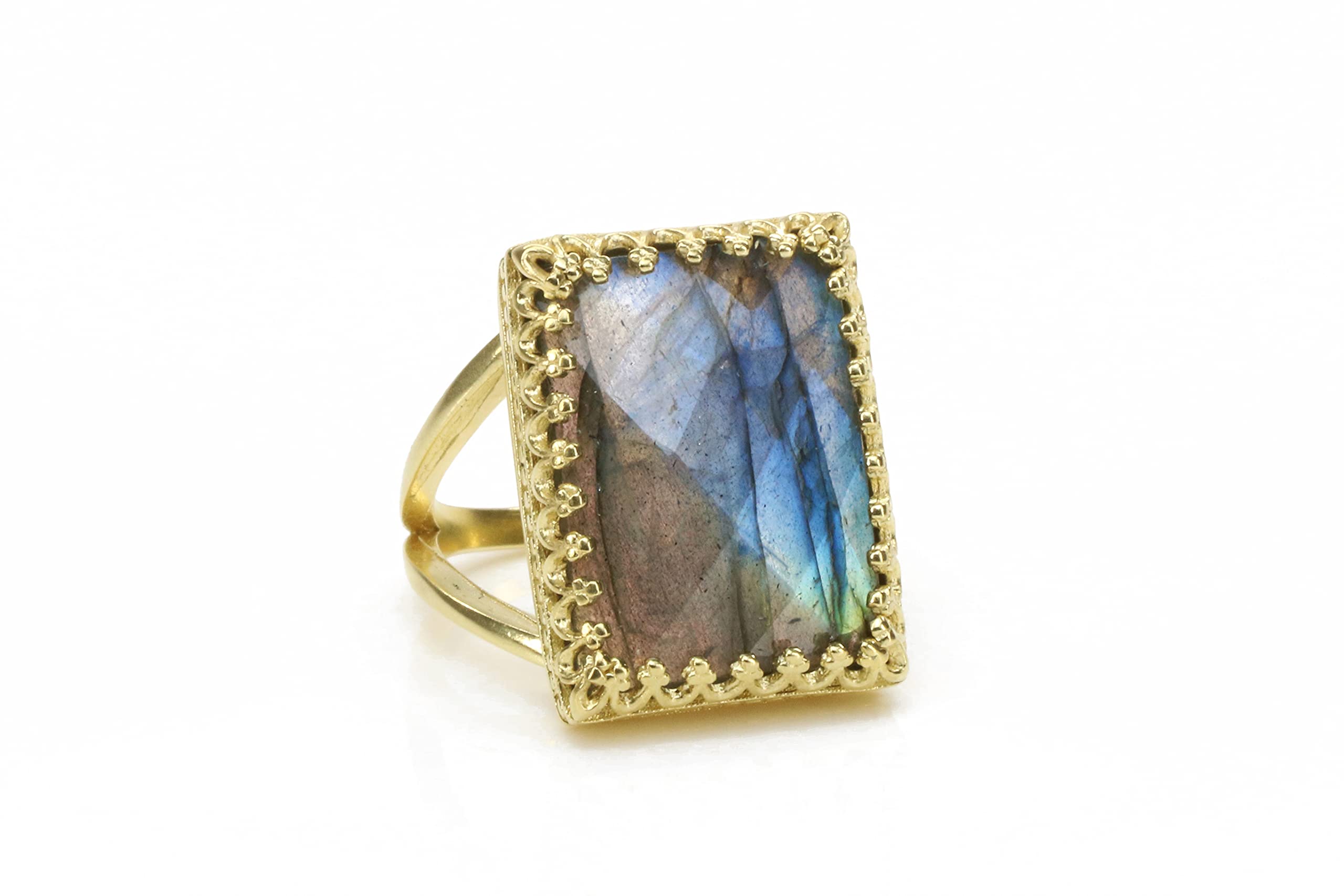 Handmade Labradorite Statement Ring in 14k Gold-filled Band | Sizes 3-12.5 | Elegant Jewelry Gift with Fancy Box | Perfect for Weddings, Parties & Special Occasions