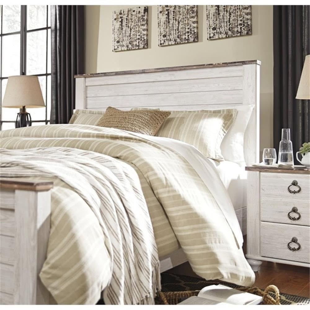 BOWERY HILL White Queen Size Wooden Panel Bed with Headboard & Footboard - No Box Spring Required, Easy Assembly for Bedroom, Guest Room, or Dorm