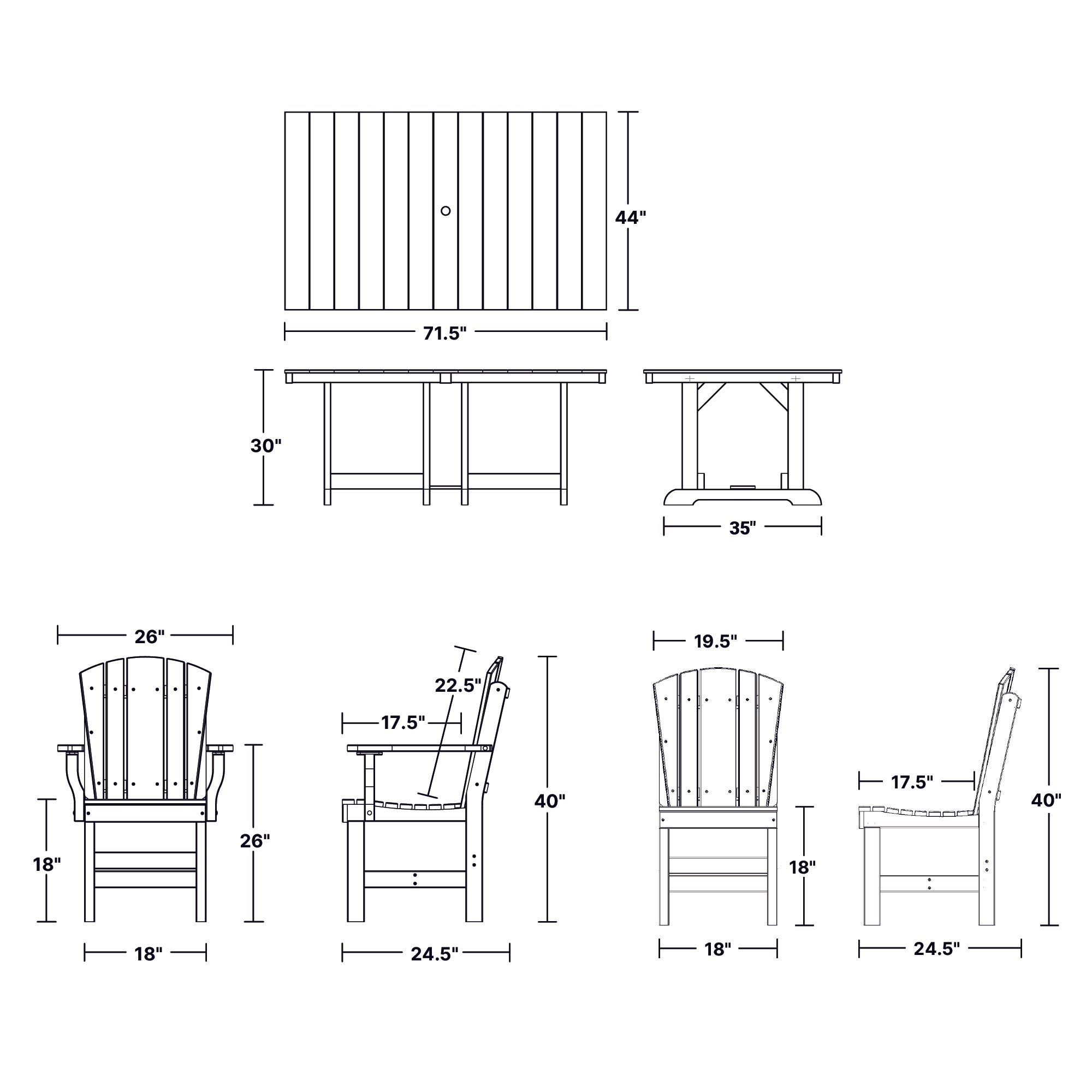 Heritage 7-Piece 44x72 Inch Dining Table Set with Chairs - Perfect for Family Gatherings, Dinner Parties & Outdoor Entertaining