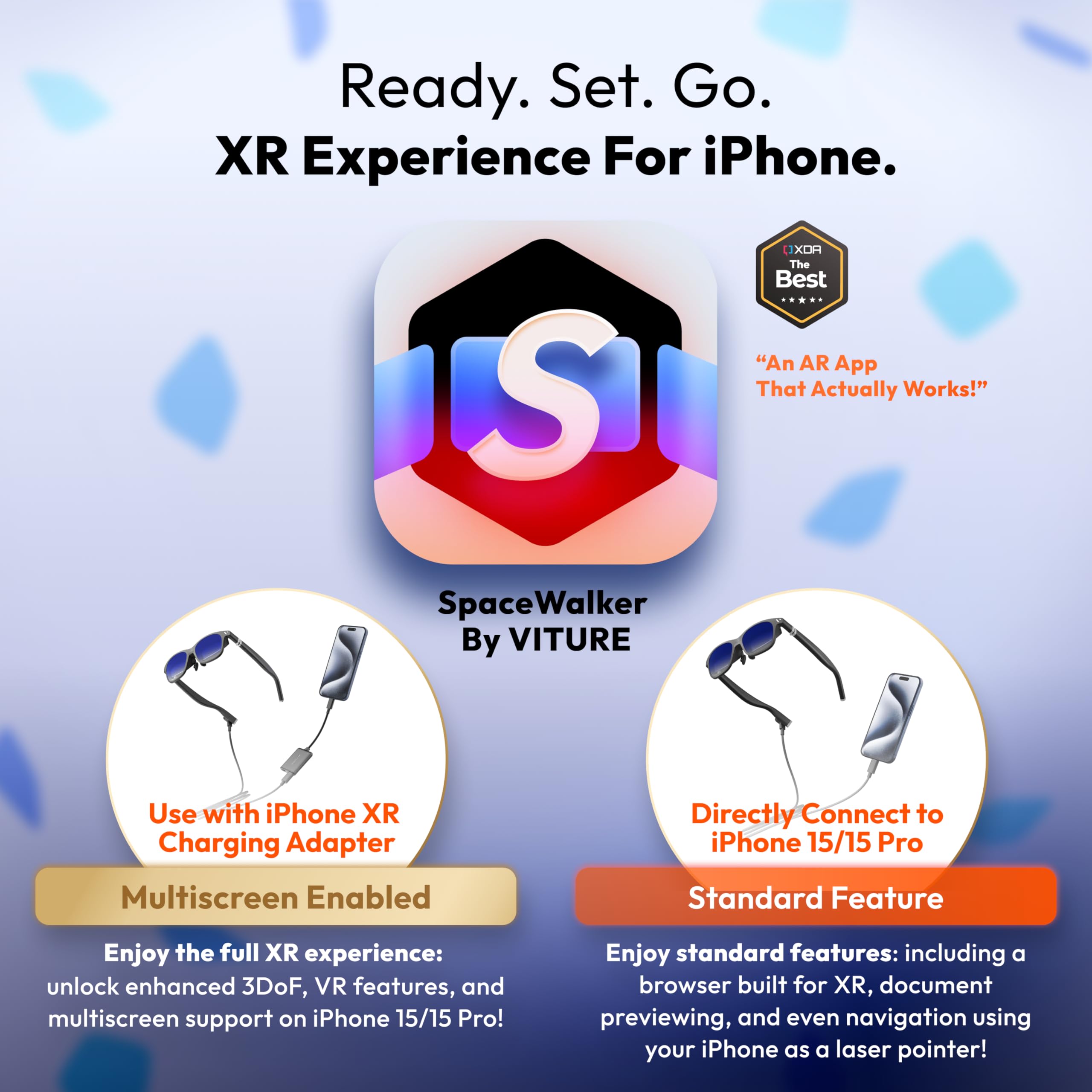 VITURE One XR Glasses with USB-C iPhone Adapter - 3DoF VR Headset for iPhone 16/15 | Spatial Video, Multi-Screen Display, 1-Click 3D | Charge & Play Gaming Glasses for Mobile VR Entertainment