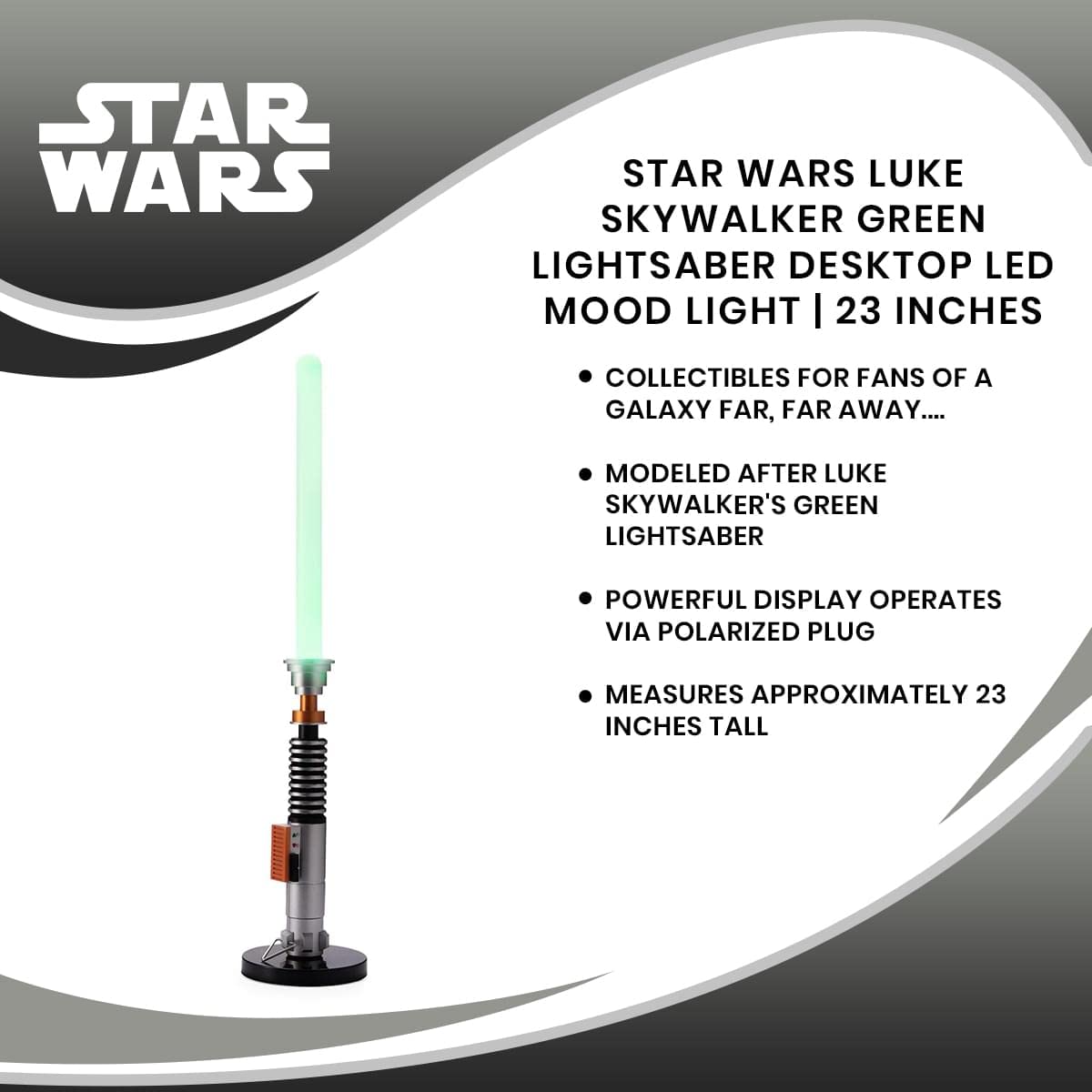 STAR WARS Luke Skywalker Green Lightsaber 23-Inch LED Desktop Mood Light - Nightstand Table Lamp for Bedroom, Office, Kids Playroom - Perfect for Star Wars Fans, Home Decor, and Collectible Gifts | Great for Movie Nights, Gaming Setup, and Themed Room Decor
