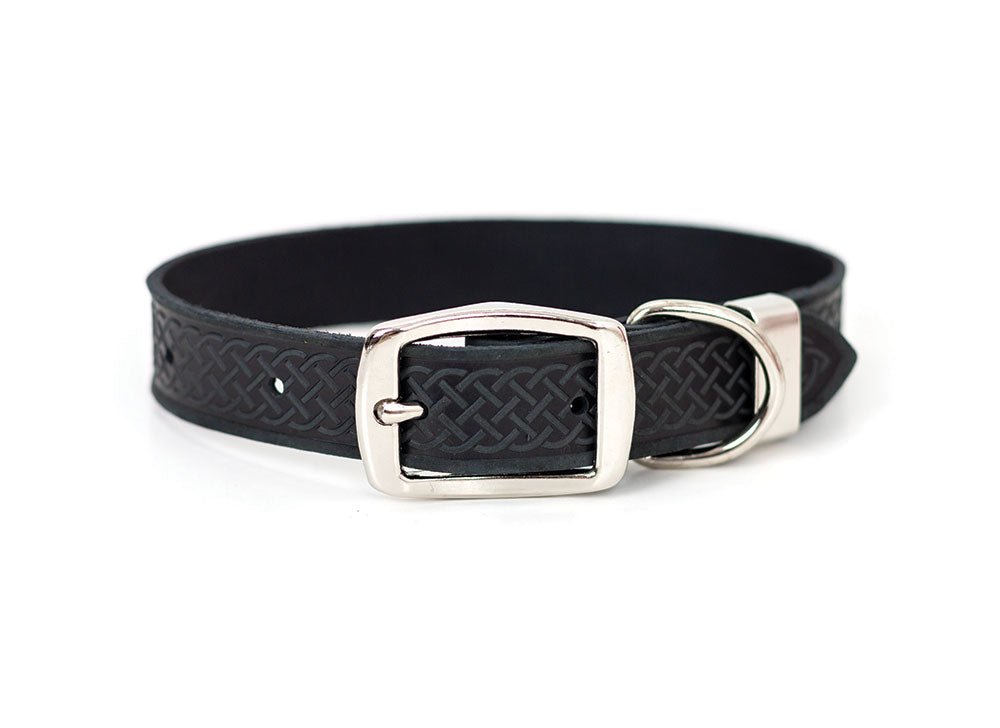 Black Celtic Style Buckle Leather Dog Collar - Adjustable & Durable for Small Medium Large Dogs - Perfect for Daily Walks, Training & Fashion Accessories