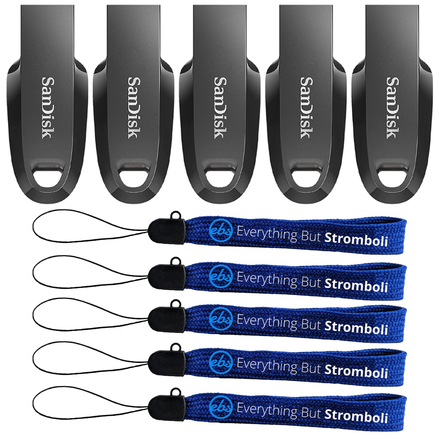 SanDisk 32GB USB 3.2 Flash Drive 5-Pack with Lanyards for Office & School Use