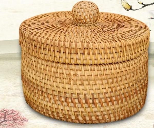 Handmade Woven Storage Basket with Cover - Rustic Home Decor Organizer for Living Room, Bedroom & Bathroom Storage