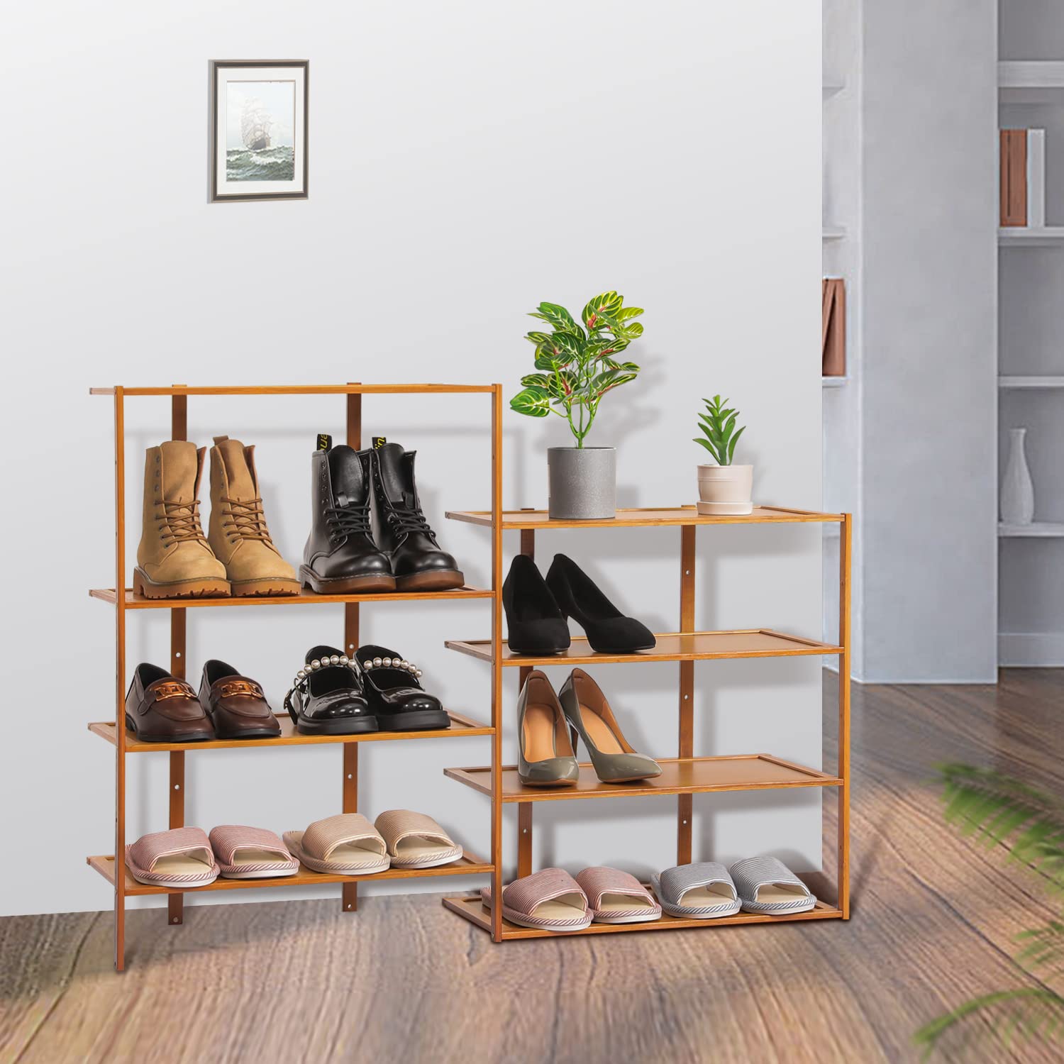 MoNiBloom 8-Tier Bamboo Shoe Rack - Freestanding Vertical Shoe Storage Organizer for Entryway, Hallway, Closet & Garage - Space Saving Shoe Shelf (Brown) | Perfect for Small Spaces, Apartment Living & Home Organization