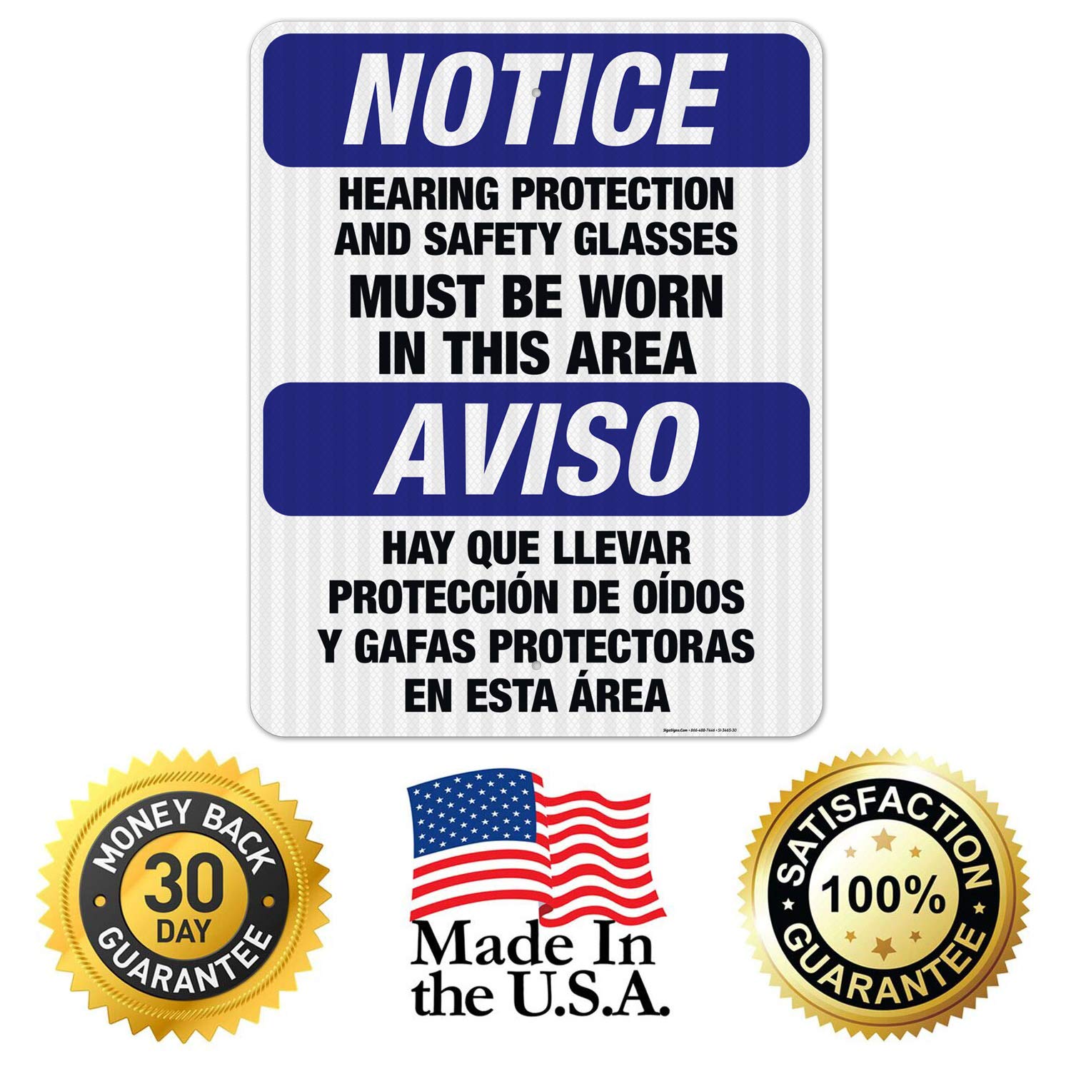 OSHA Compliant Bilingual Safety Sign - Hearing Protection & Safety Glasses Required in This Area | 24x30 Inch 3M EGP Reflective Aluminum Sign | Fade-Resistant for Indoor/Outdoor Use | Made in USA | Perfect for Construction Sites & Industrial Workplaces