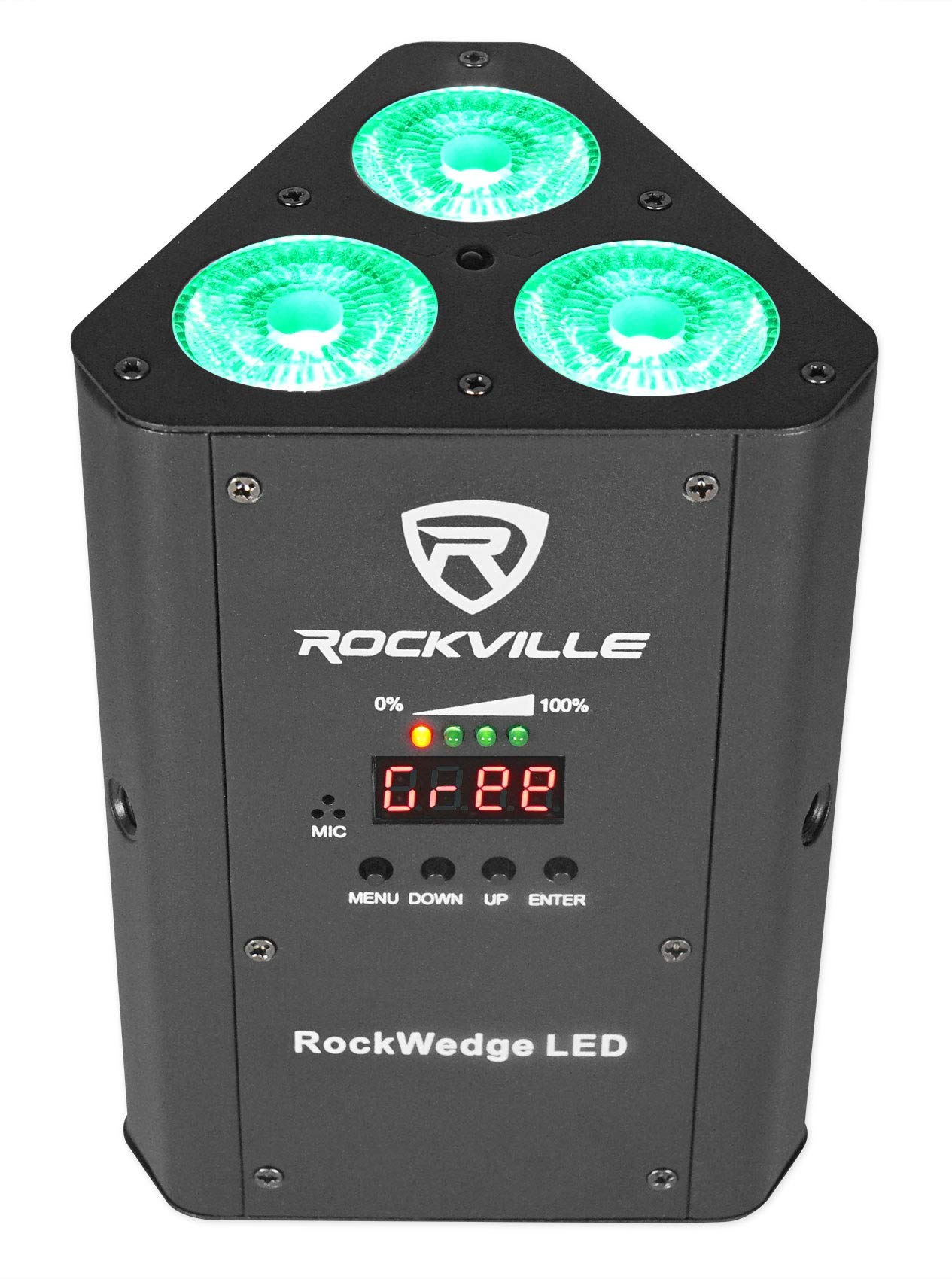 Rockville RockWedge LED RGBWA+UV Rechargeable Wireless DMX DJ Par Up-Lights - Professional Stage Lighting for Weddings, Clubs, and Events
