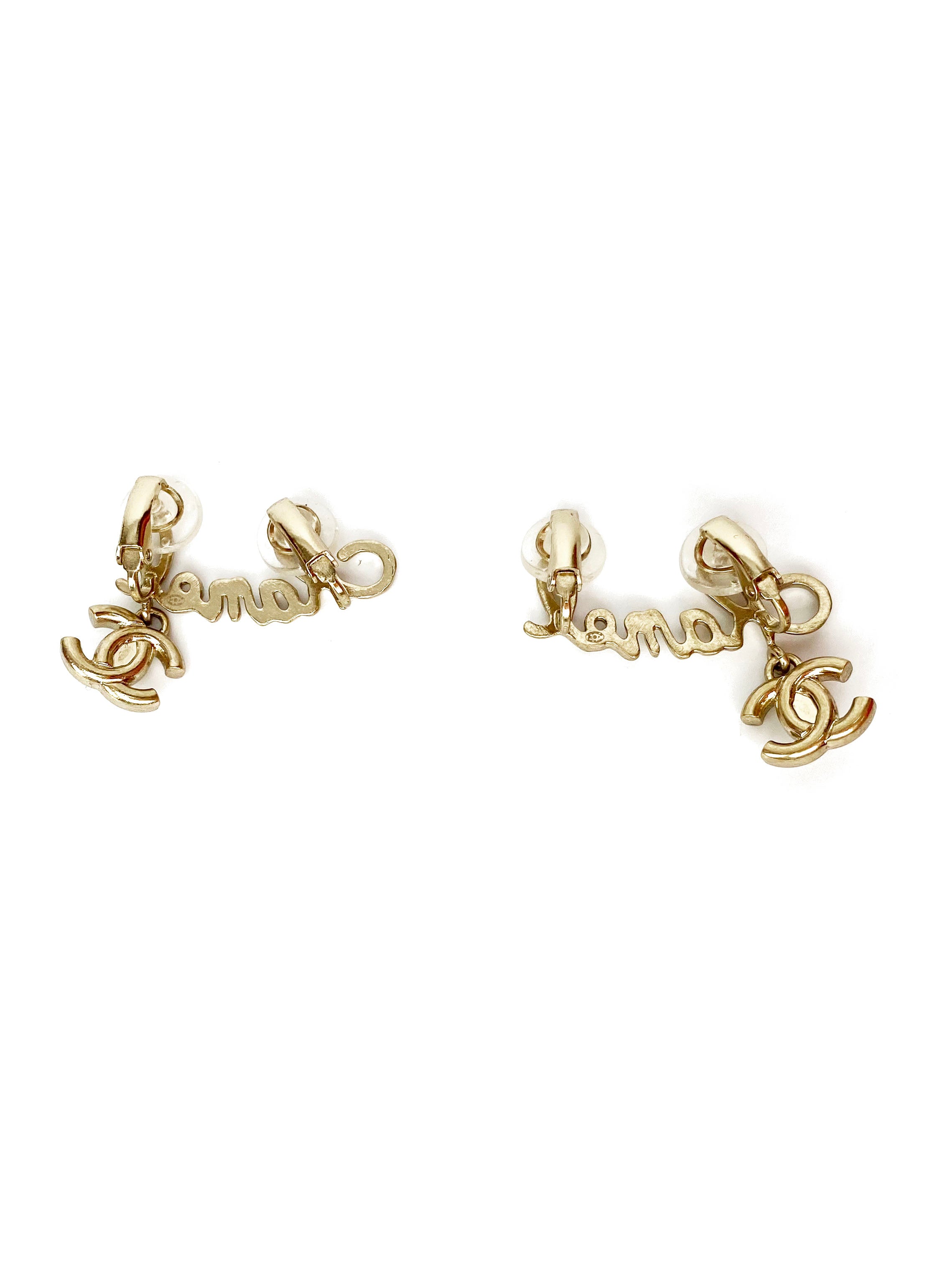 Chanel Clip-On Earrings with Dangling CC Logo - Elegant Fashion Jewelry for Women, Perfect for Parties, Weddings & Special Occasions