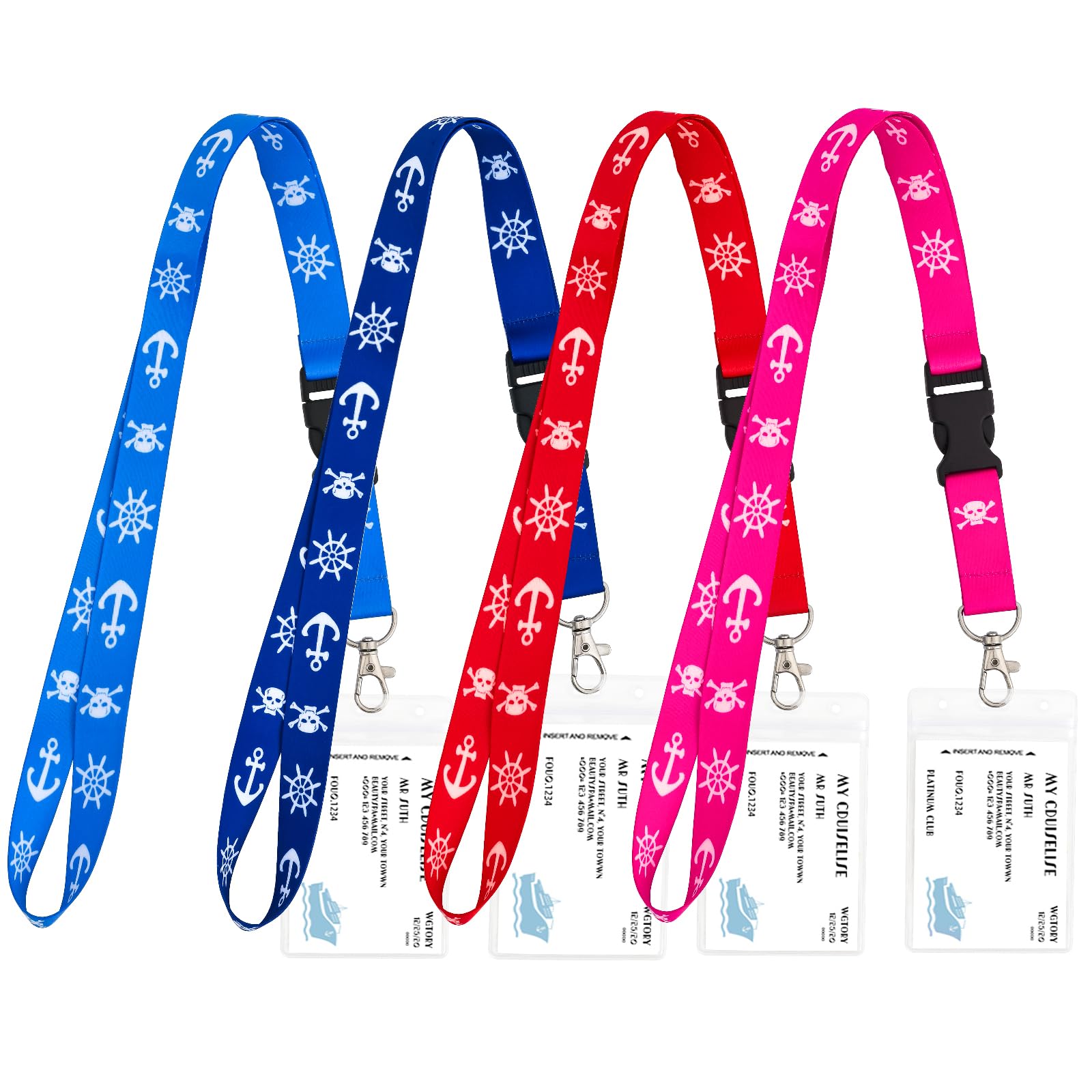 Waterproof Cruise Lanyards 4-Pack with ID Badge Reel - for Ship Key Cards & Cruise Essentials