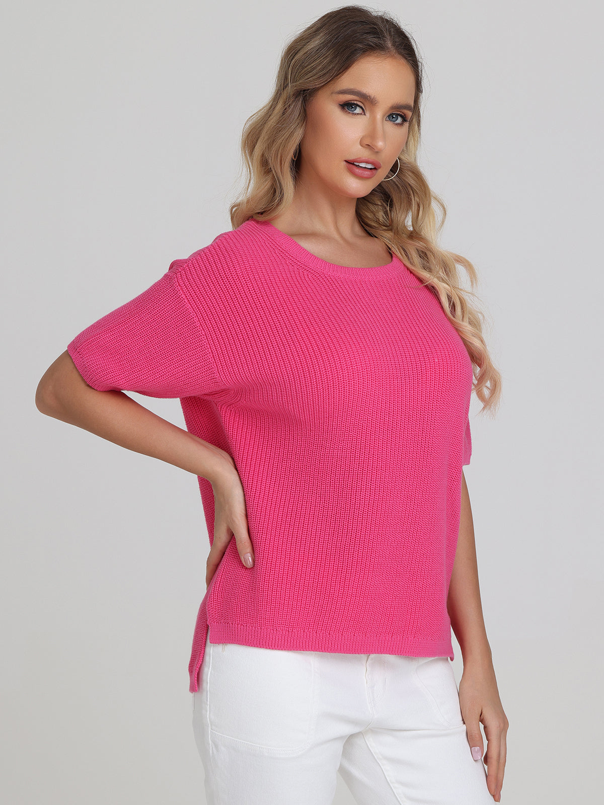 Emma Women's Crewneck Shaker Stitch T-Shirt - Soft Cotton Casual Tee for Everyday Wear, Work & Weekend Outfits