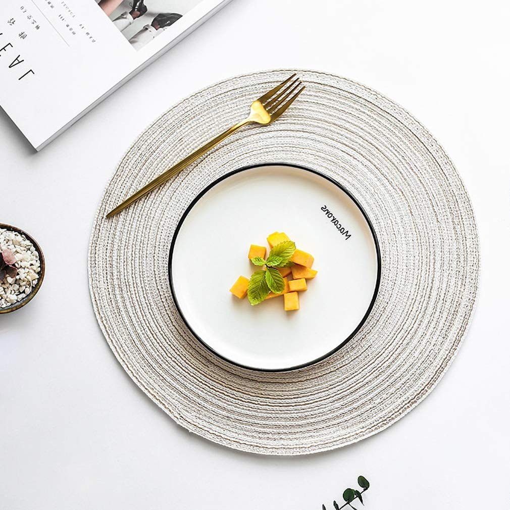 15 Inch Round Woven Placemats Set of 6 - Rustic Beige Linen Braided Table Mats for Dining, Farmhouse & Boho Style Kitchen Decor - Perfect for Dinner Parties, Holiday Gatherings & Everyday Use