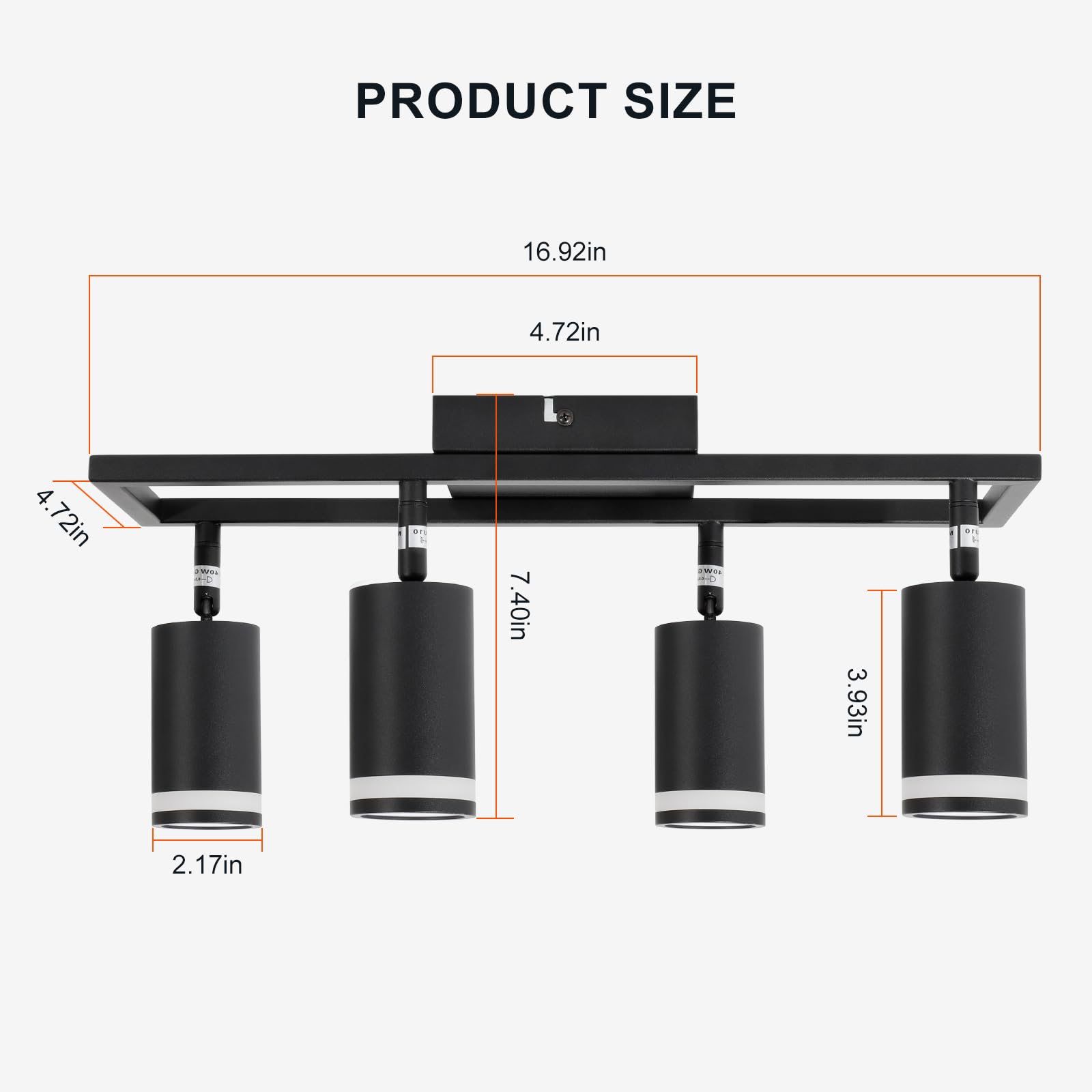4-Light Black GU10 LED Track Lighting Fixture - Modern Ceiling Spotlight Kit for Kitchen, Hallway, Bedroom & Living Room - Adjustable Track Lights for Home & Office Lighting