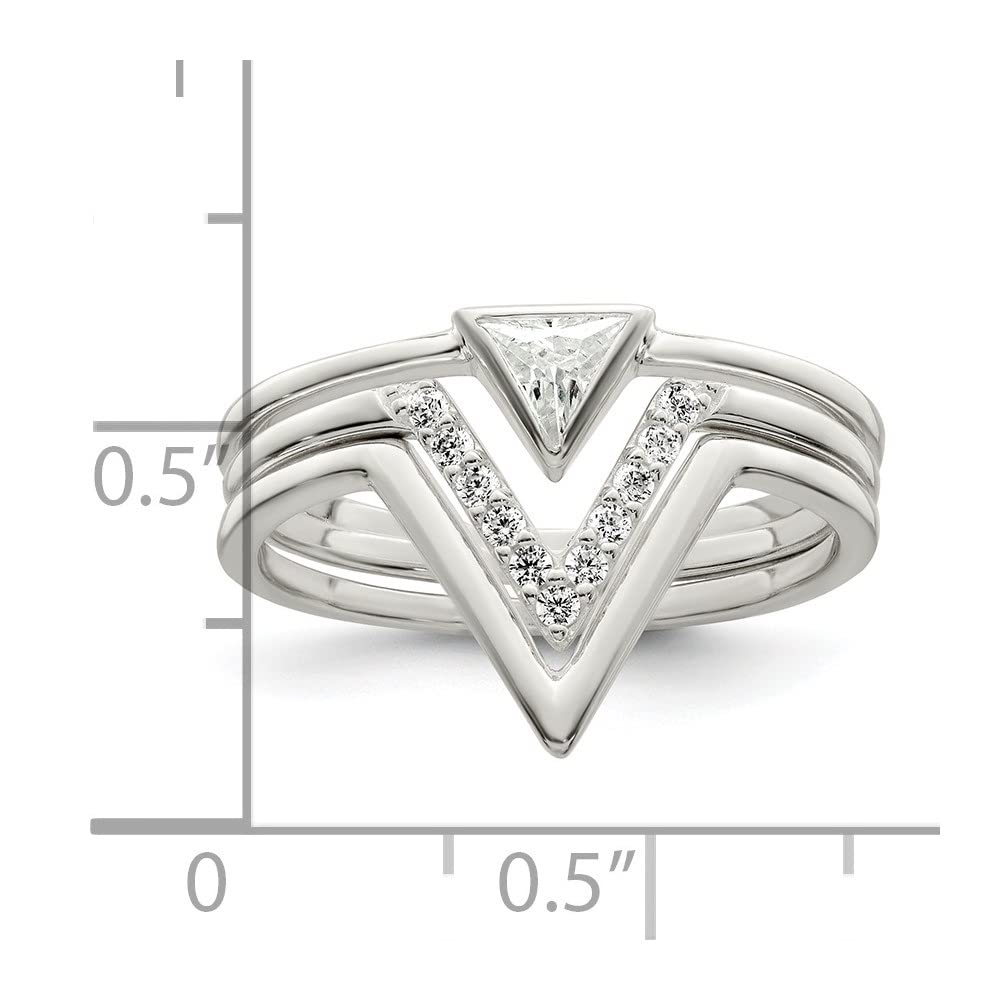 925 Sterling Silver Triangle Cubic Zirconia 3 Ring Set for Women - Elegant Stackable Rings for Everyday Wear, Anniversary & Gift Giving | Diamond2Deal