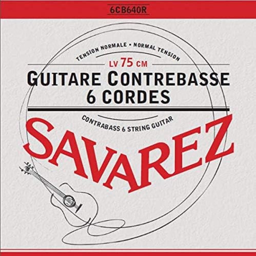 Savarez 6CB640R Normal Tension Contrabass Guitar Strings - Silver Plated Wound, 750mm Scale Length, Full 6 String Set for Professional Bass Players & Orchestral Performances