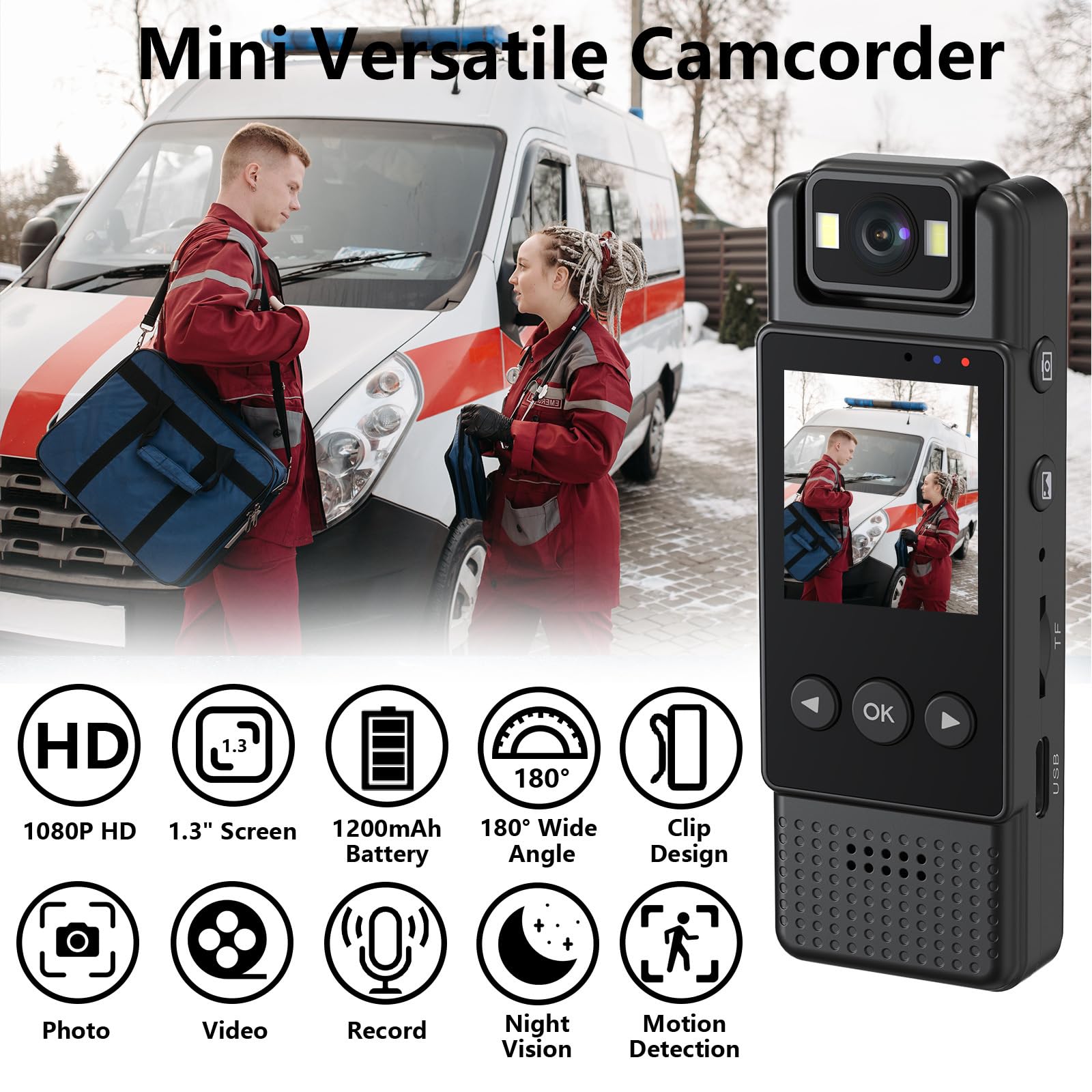 Xuanxi 1080P HD Pocket Camcorder with 180° Rotatable Lens, 1.3inch LCD Screen, Clip-On Design - Perfect for Vlogging, Travel Adventures, Sports Recording & Everyday Moments