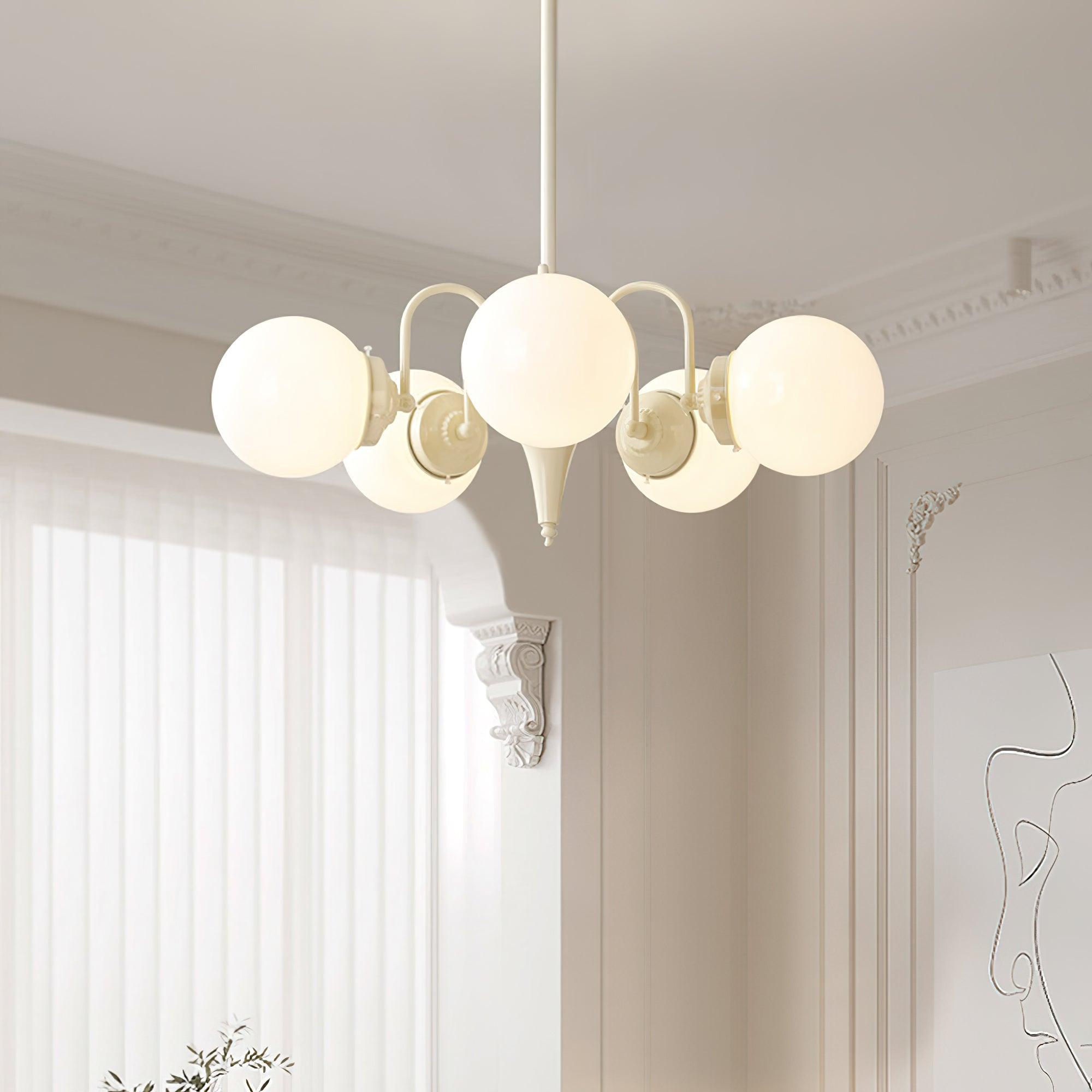 Elegant Cream Ball Chandelier - Modern Crystal Ceiling Light Fixture for Dining Room, Bedroom & Living Room Decor