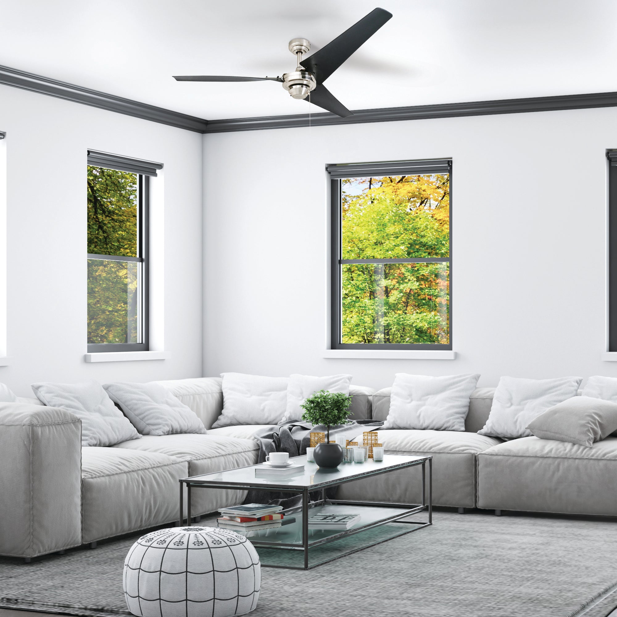 56 Inch Almadale Brushed Nickel Ceiling Fan with Pull Chain - Modern Cooling for Living Room, Bedroom & Outdoor Spaces
