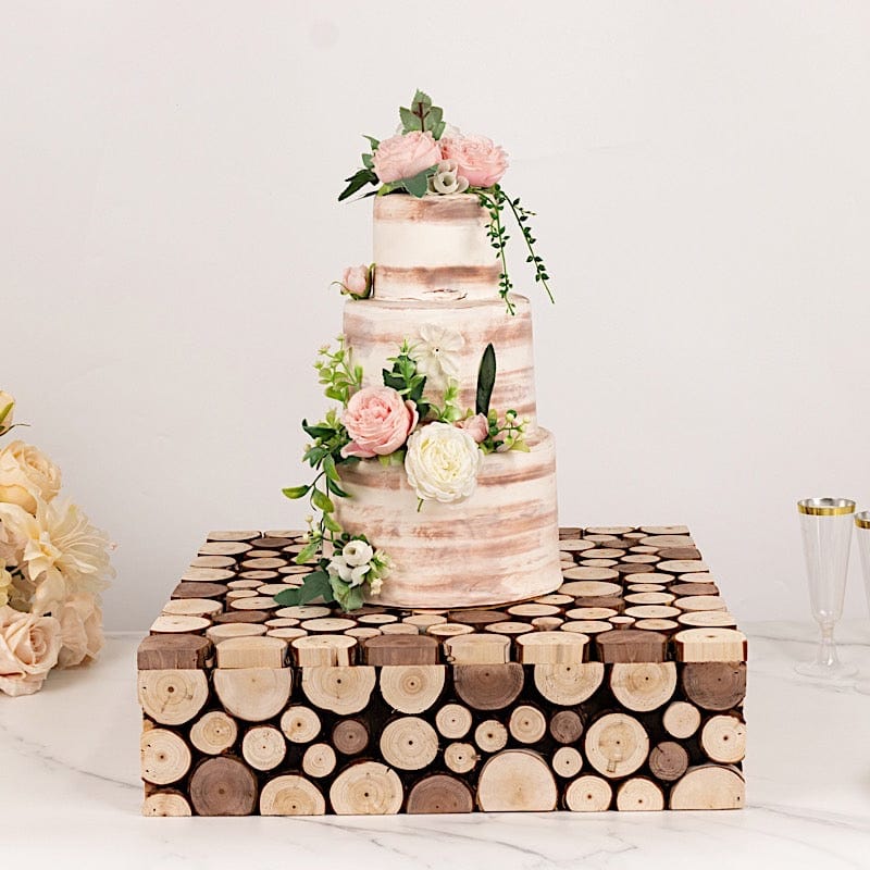 18x18 Inch Square Wooden Cake Stand - Natural Wood Dessert Display for Wedding, Birthday, and Party Decor