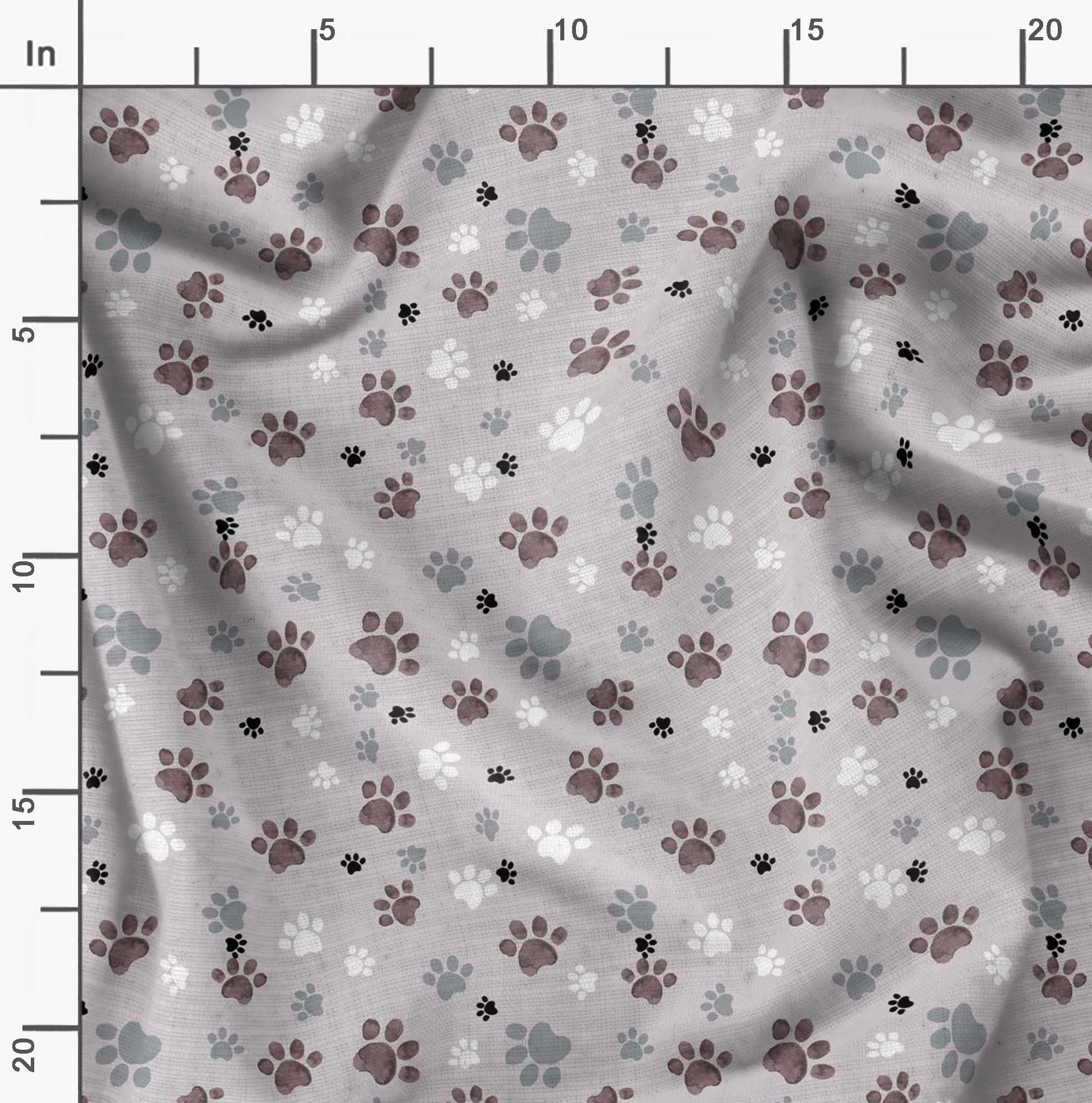 Soimoi 100% Polyester Crepe Fabric - Gray Paw Dog Pattern Printed Fabric by The Yard, 42 Inch Wide - Perfect for DIY Sewing, Quilting, Home Decor, Apparel & Craft Projects