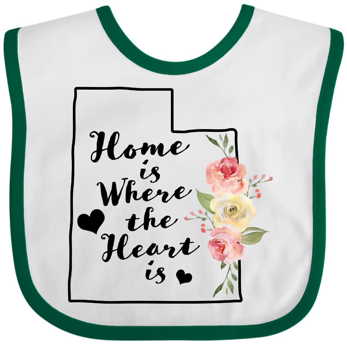 Inktastic Utah Home Is Where the Heart Is Watercolor Floral Baby Bib - Soft Cotton Drool Bib for Newborns & Infants - Perfect for Feeding, Playtime & Photo Shoots