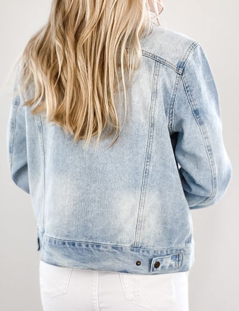HOOEY Women's Light Wash Denim Jacket for Casual Outfits
