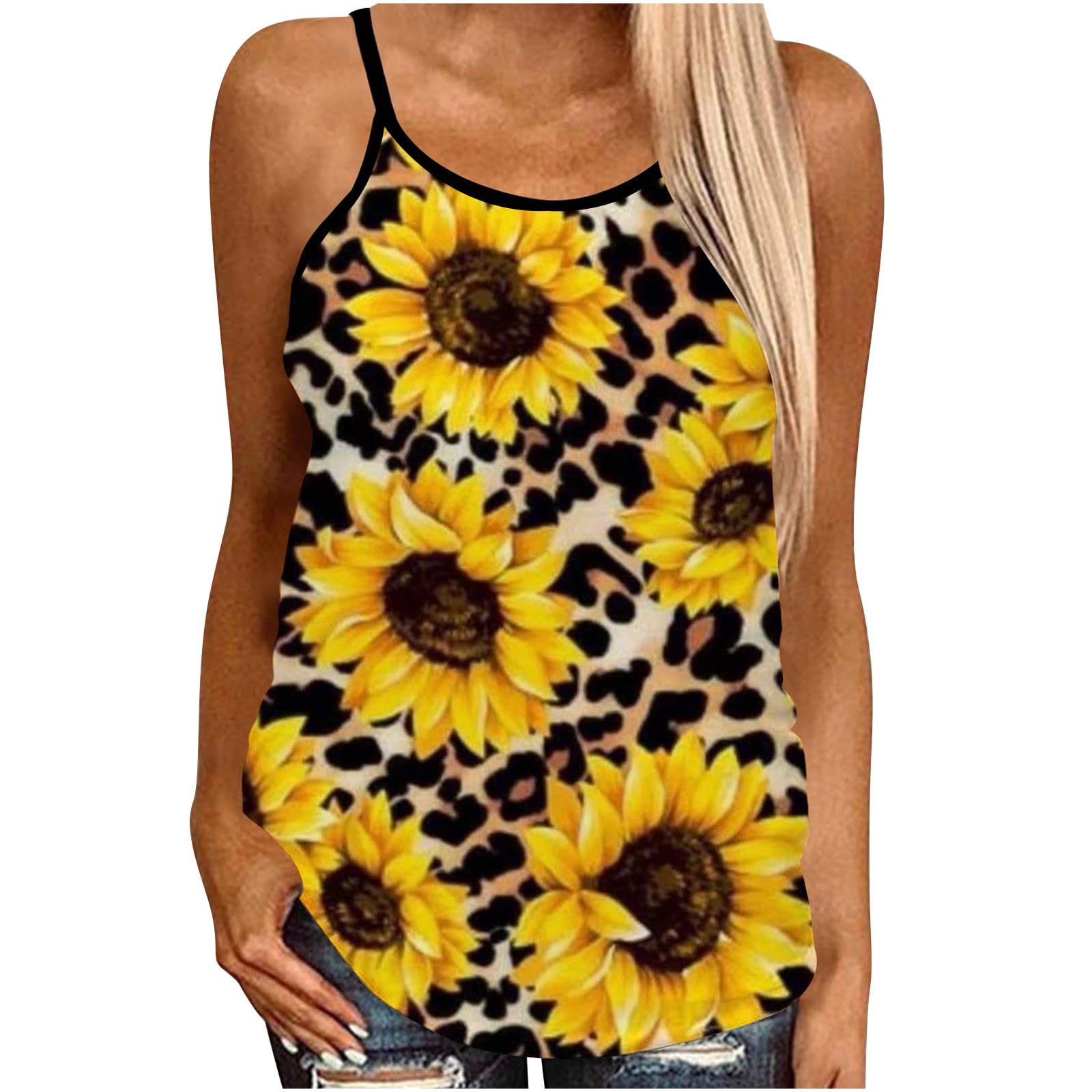 Women's Open Back Tank Tops - Sexy Sunflower Hollow Out Camisole Shirts | Summer Casual Loose Fit Cute Backless Halter Tops for Beach, Party & Date Night