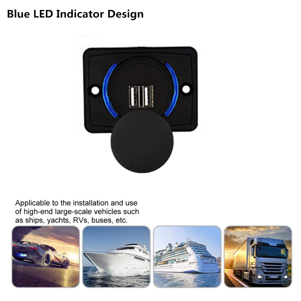 12V Waterproof Marine Dual USB 3.1A Car Charger Socket - Black ABS LED Power Outlet for Boats, RVs, Trucks & Off-Road Vehicles