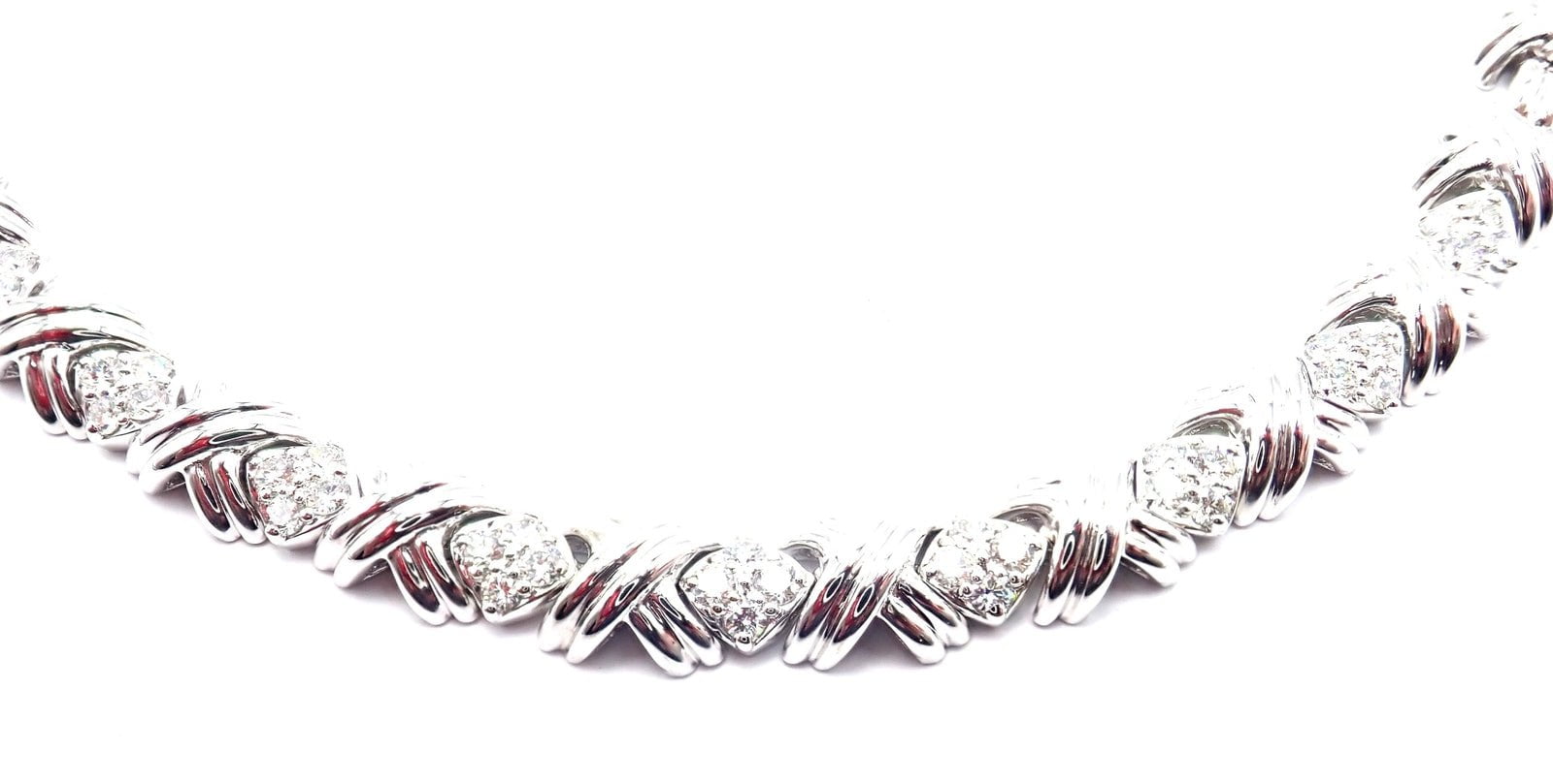 Authentic Tiffany & Co 18k White Gold Diamond Cluster Signature X Link Necklace for Women - Elegant Gift for Anniversary, Wedding & Special Occasions