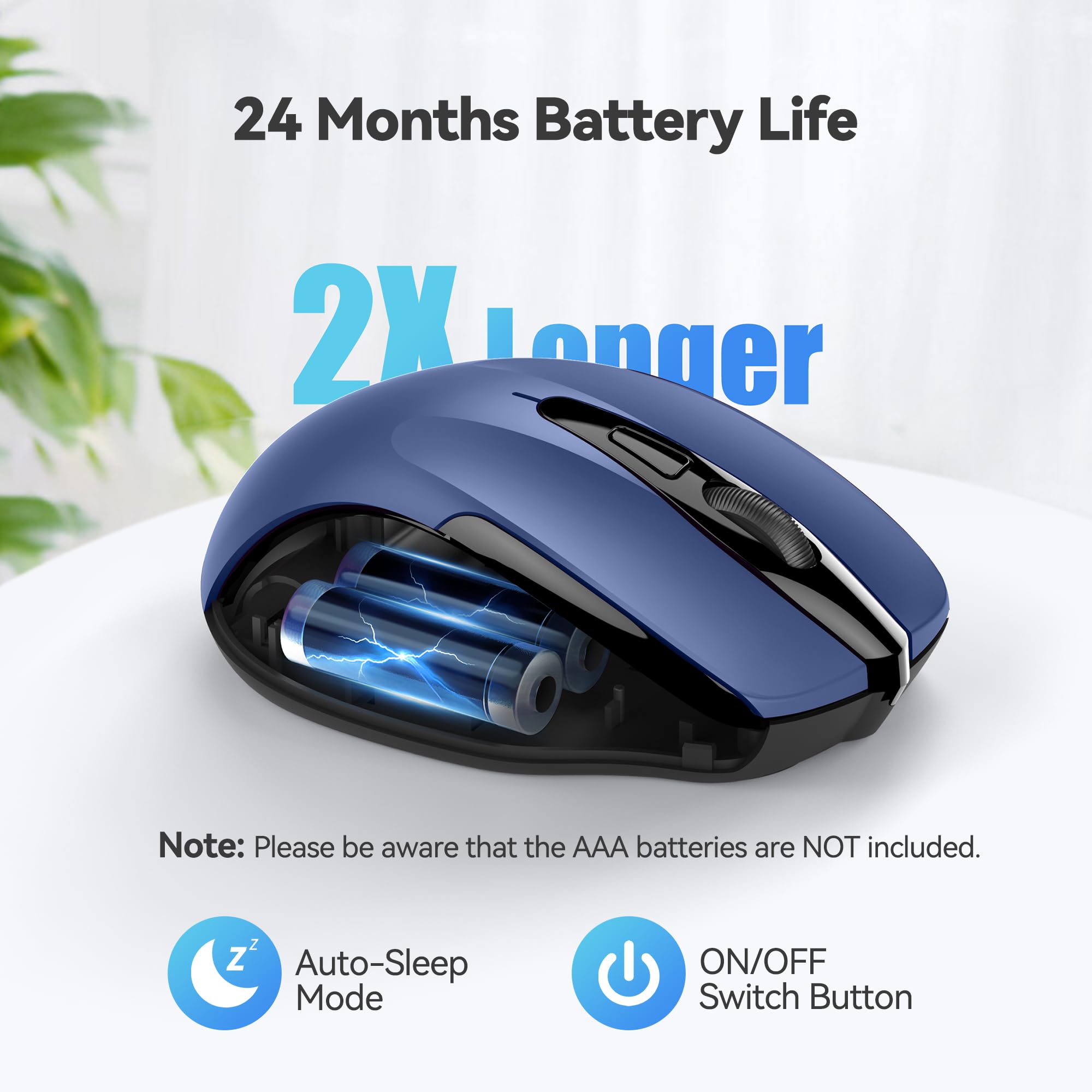TECKNET Wireless Mouse, 2.4G Ergonomic Optical Mouse with 6 Buttons & 2600 DPI - 24 Months Battery Life, 5 DPI Adjustment Levels - Perfect for Laptop, PC, Chromebook, Notebook - Ideal for Office Work, Gaming & Travel Use