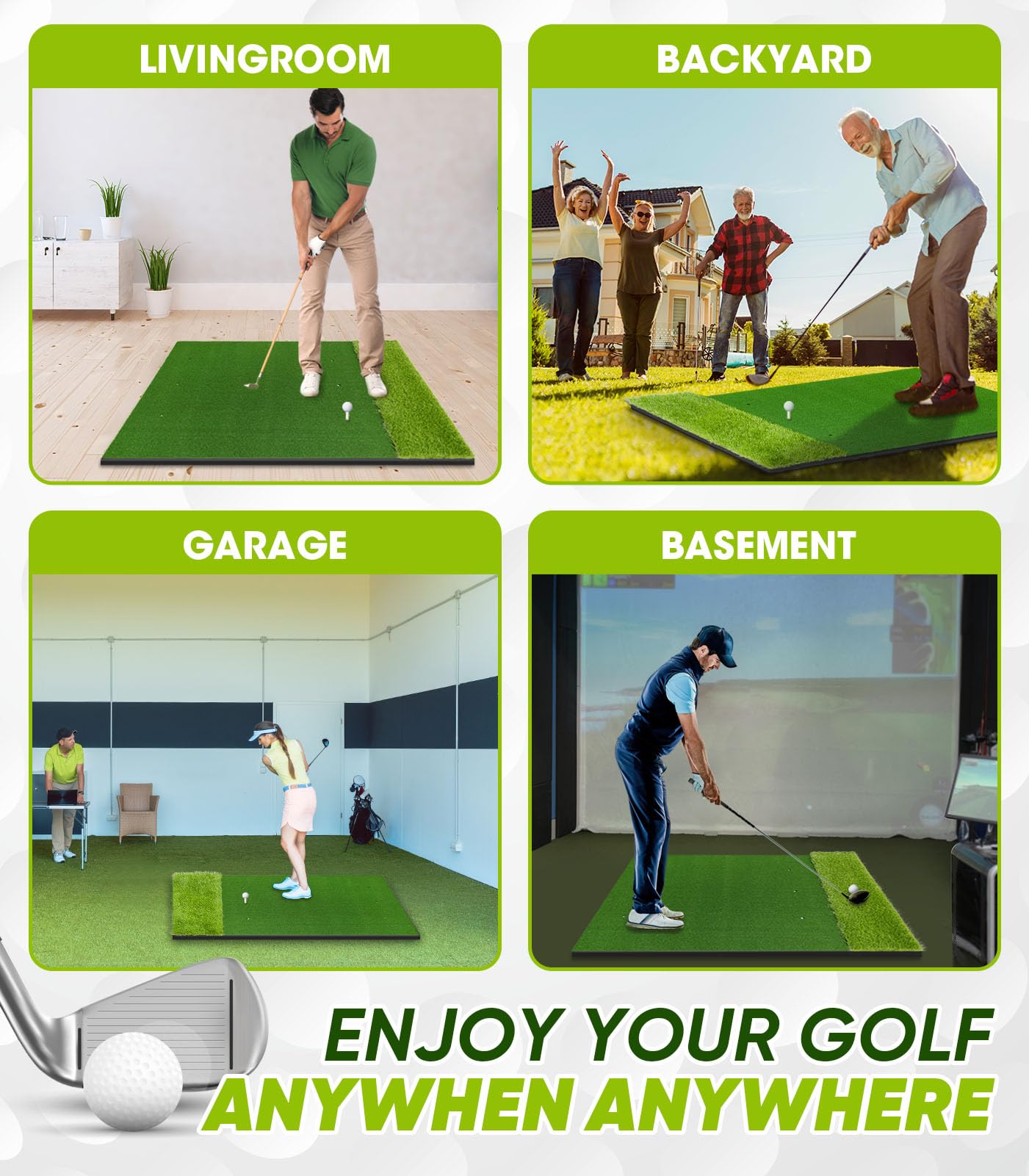 Premium Dual-Turf Golf Practice Mat Set - 5x4ft Professional Thickened Golf Hitting Mat for Indoor & Outdoor Training, Non-Slip Base Artificial Turf for Swing, Chipping & Driving - Perfect Gift for Men & Boys | Home, Backyard & Driving Range Use