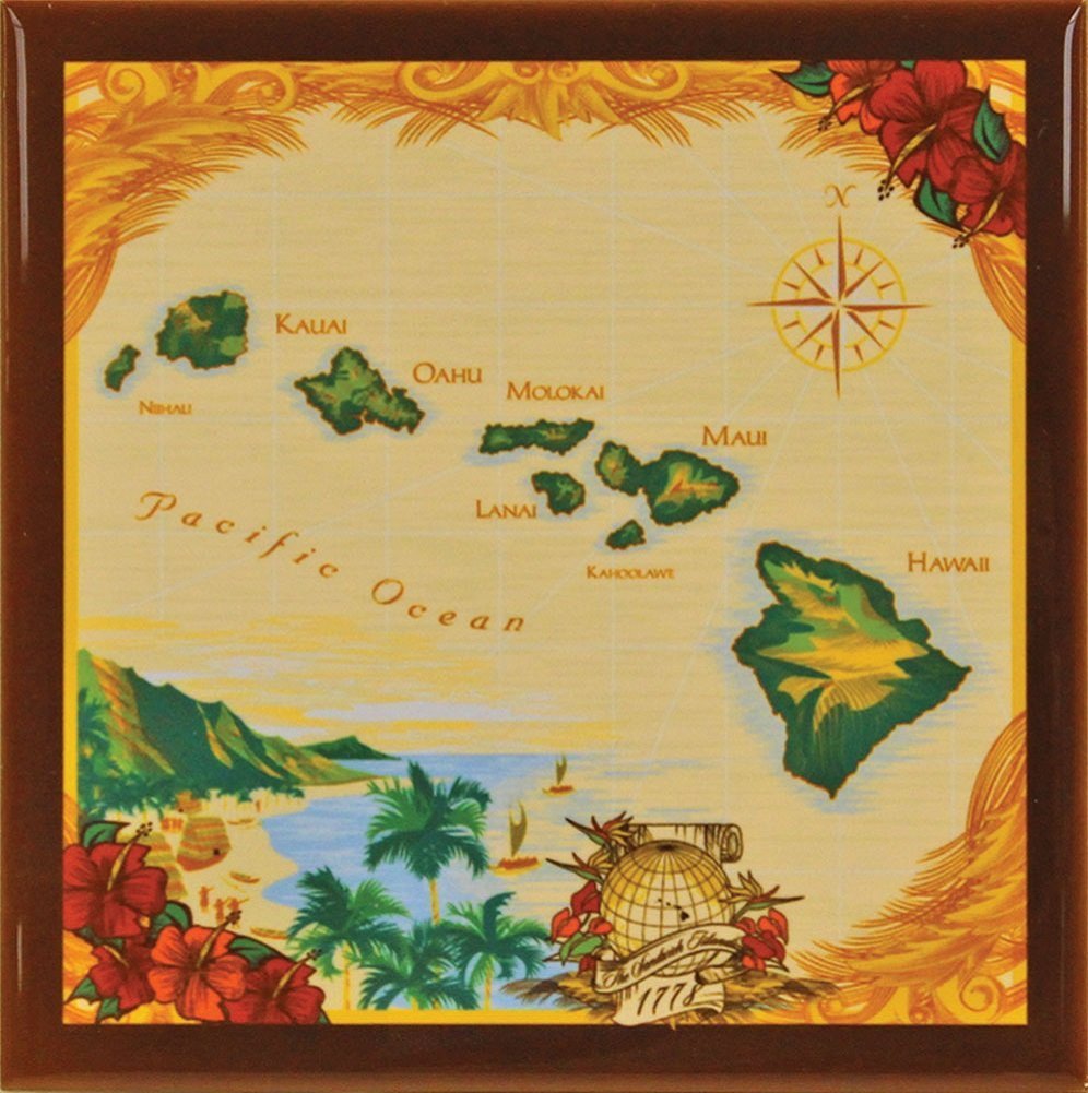 Hawaiian Ceramic Tile Trivet - Handmade Island Chain Design - Perfect for Hot Pots, Pans & Table Decor