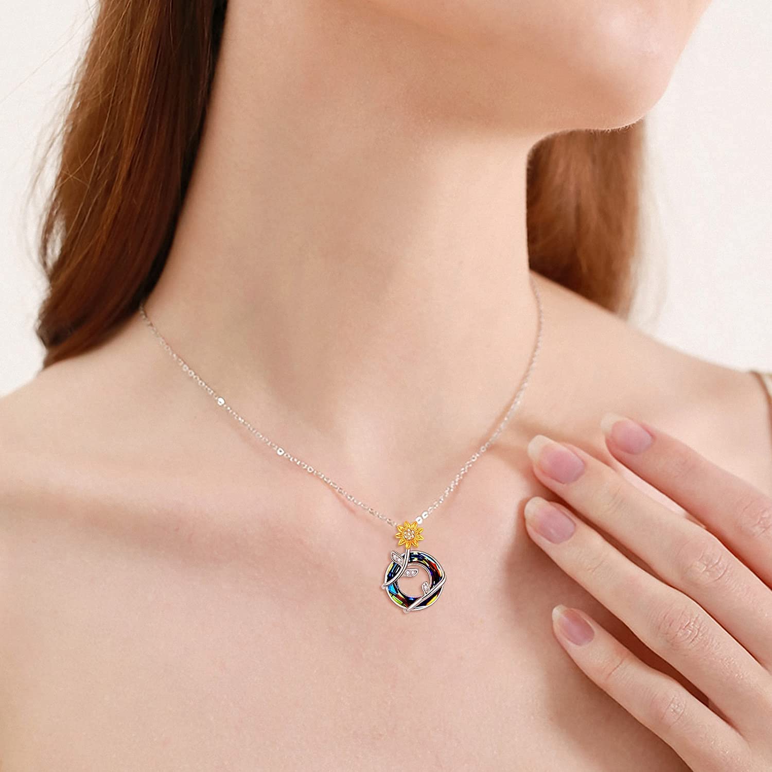 Dreamy Sterling Silver Sunflower Pendant Necklace for Women - 18