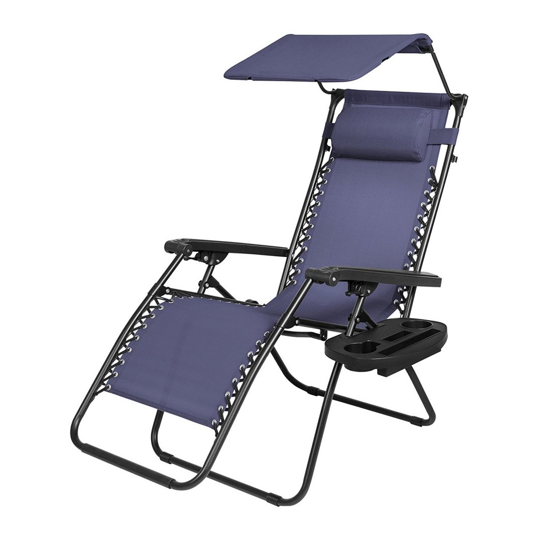 Koonlert14 Zero Gravity Lounge Chair - Adjustable Outdoor Recliner with Padded Headrest, Textilene Fabric & Sunshade Canopy - Perfect for Patio, Poolside & Backyard Relaxation (Navy Blue)