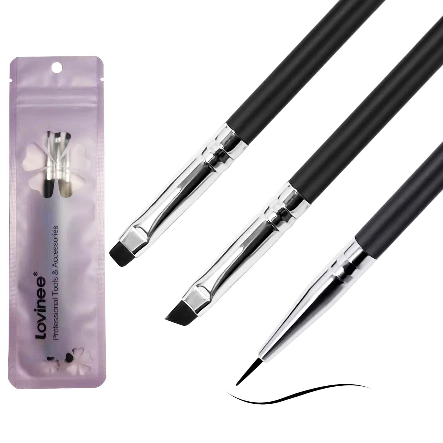 **Professional Makeup Brush Set - Eyeliner, Eyebrow, Eyeshadow & Concealer Brushes for Precise Application - 3PC Fine Point, Angled & Flat Thin Definer Brushes - Perfect for Contouring, Smokey Eyes & Flawless Makeup**