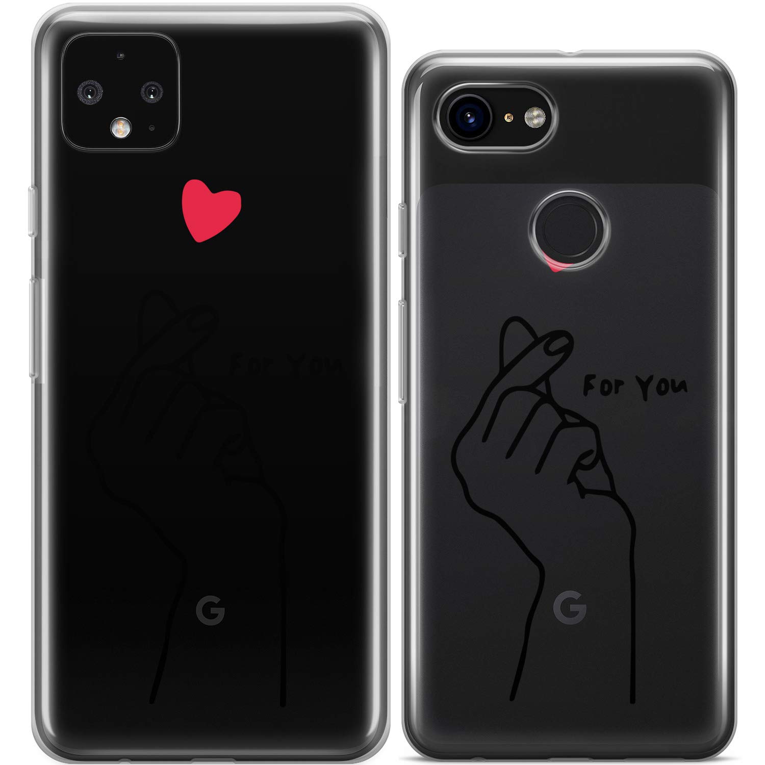 Cute Kawaii Love Heart Clear Silicone Phone Case Compatible with iPhone 15 Pro Max/14 Plus/13/12 Mini/11/SE/XS/XR/8/7 - Best Friends Matching BFF Protective Cover - Perfect for Couples, Anniversaries & Kpop Fans