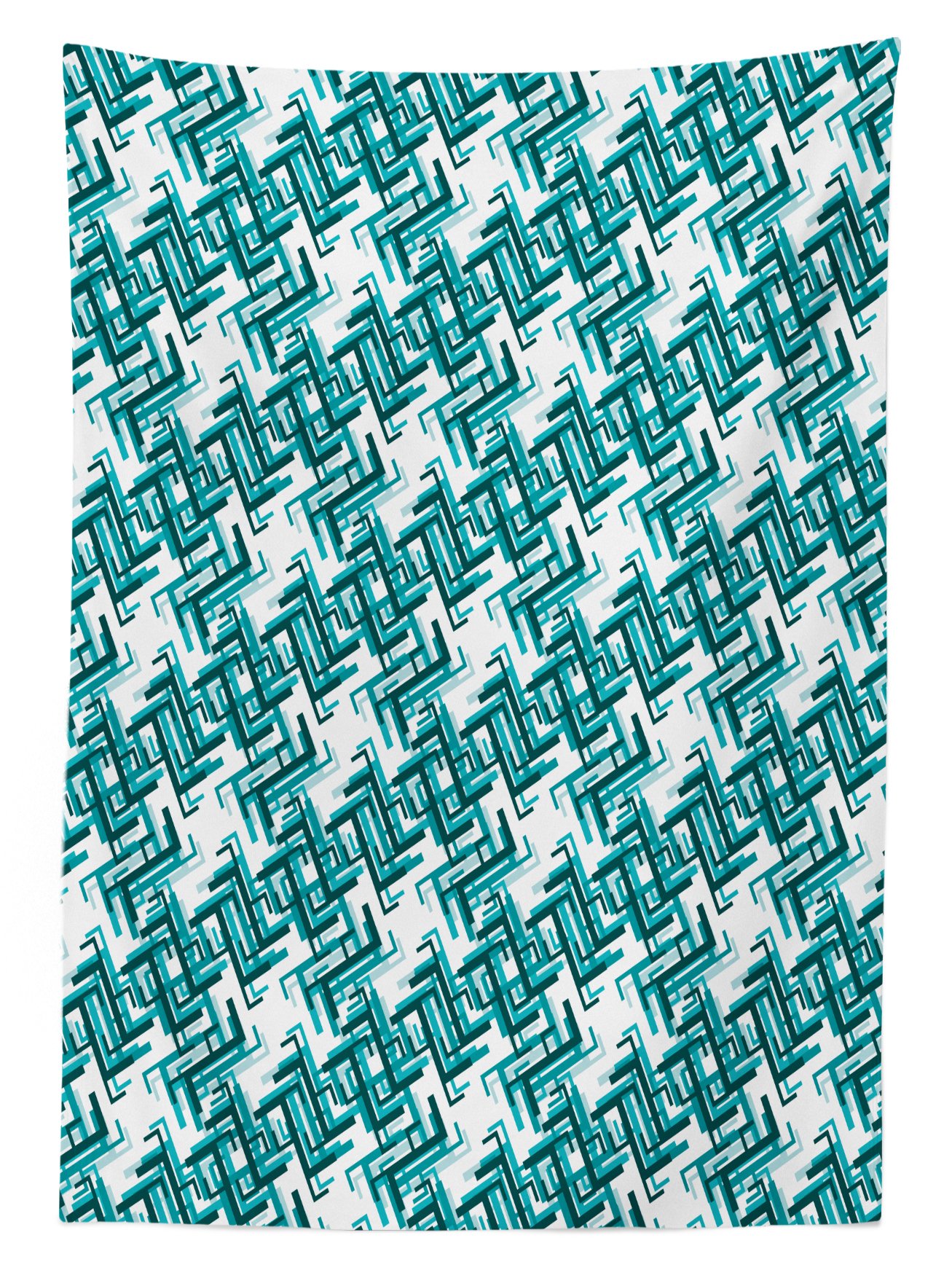 Ambesonne Abstract Outdoor Tablecloth - Retro Architecture Modern Maze Design, Washable Picnic Table Cover 58x120 Inches, Turquoise Teal White - Perfect for Garden Parties, BBQs, and Outdoor Dining