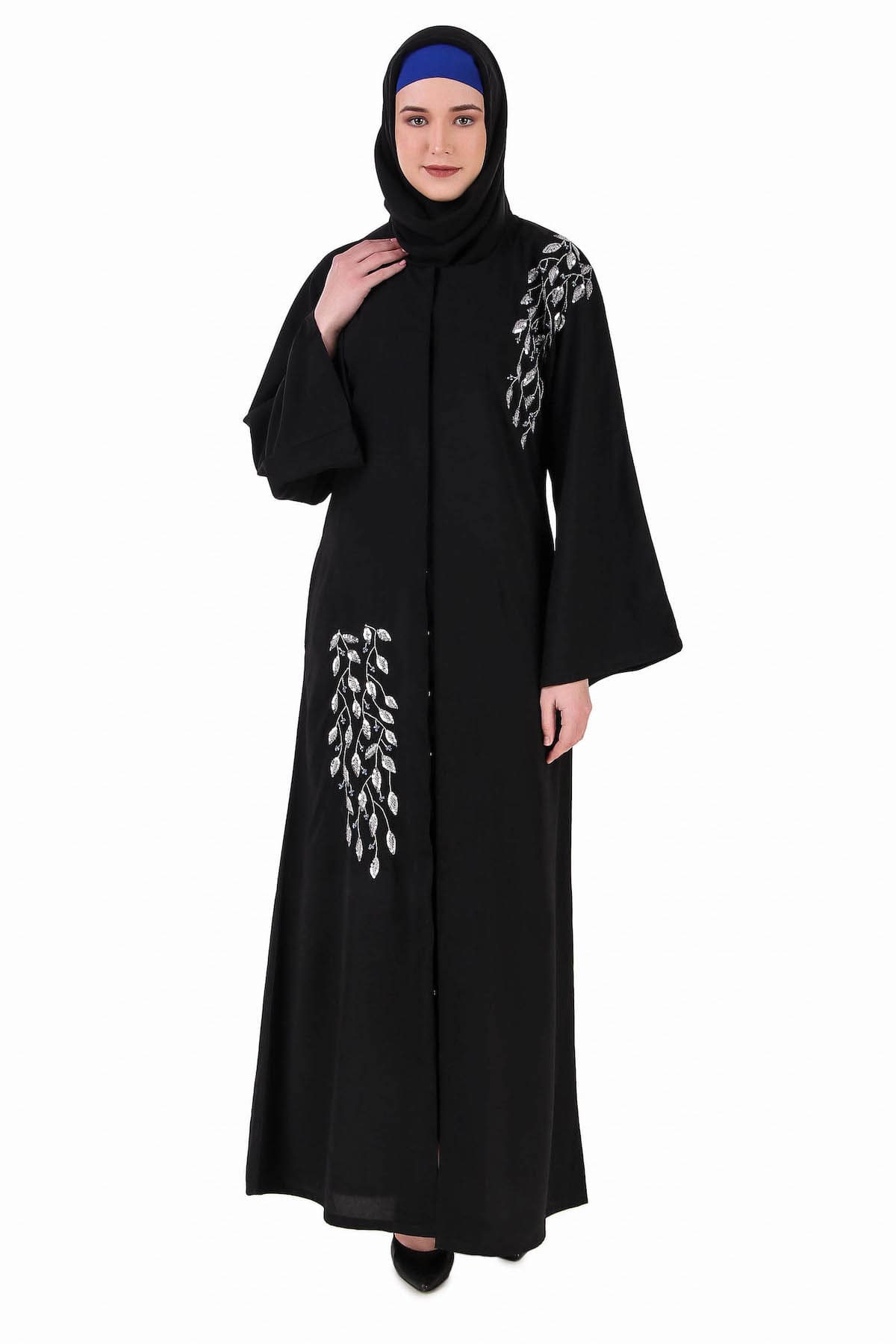 Elegant Front Open Hand Leaf Embroidered Dubai Abaya Dress for Women - Perfect for Islamic Prayer, Eid Celebrations & Modest Fashion