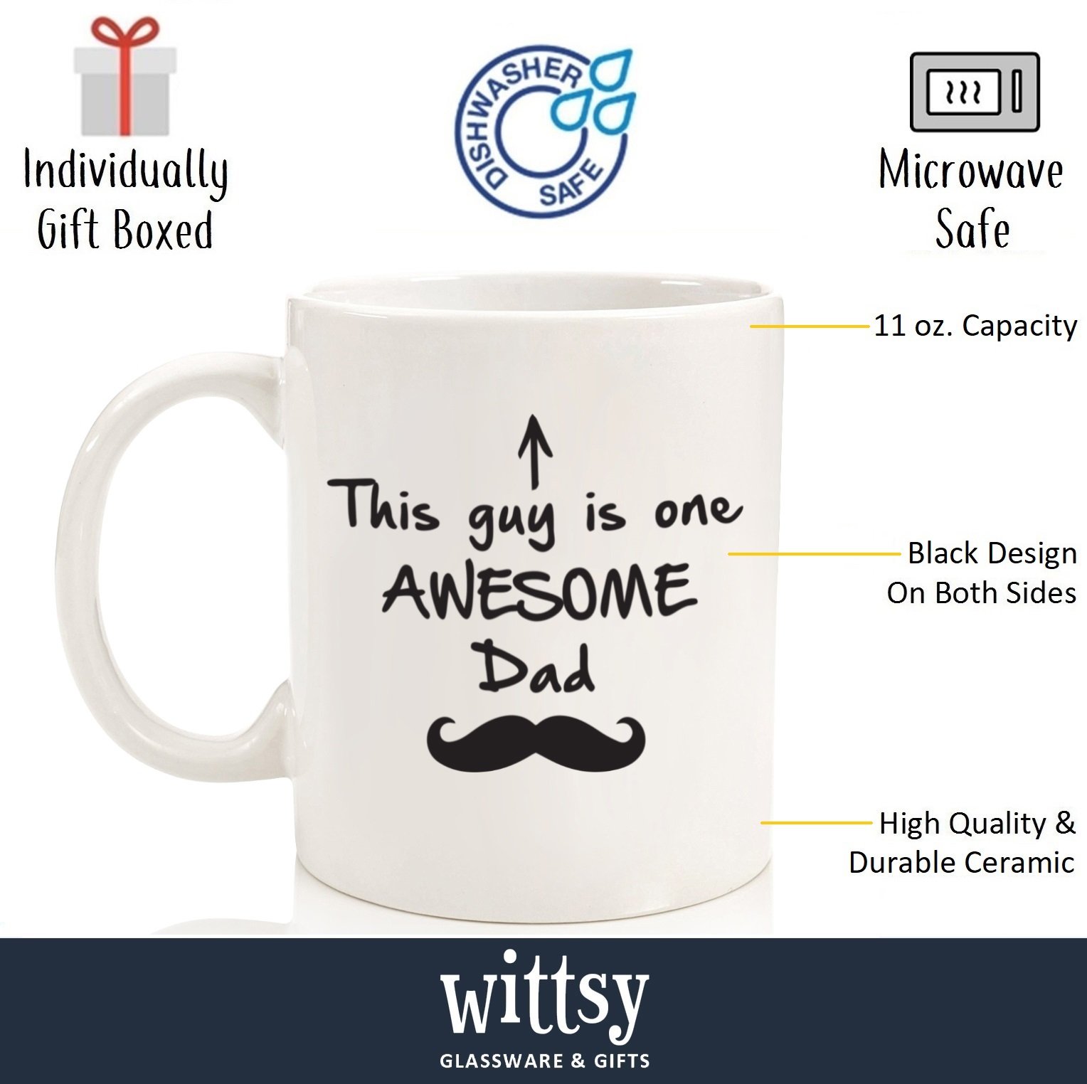 Best Funny Coffee Mug for Dad - Unique Birthday Gift Ideas from Son, Daughter, Wife & Friends - Cool Novelty Father Cup for Men - Perfect for Father's Day, Retirement, Anniversary & Everyday Use