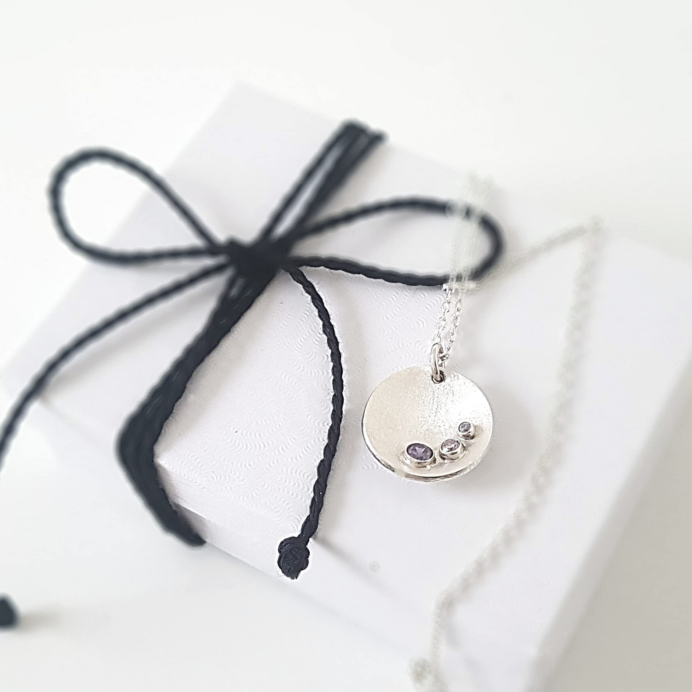 Circle Trio Stone Pendant Necklace - Sterling Silver CZ Jewelry with Satin Finish | Handmade in UK | Gift Box Included | Free Shipping | Perfect for Anniversary, Birthday & Valentine's Day Gifts