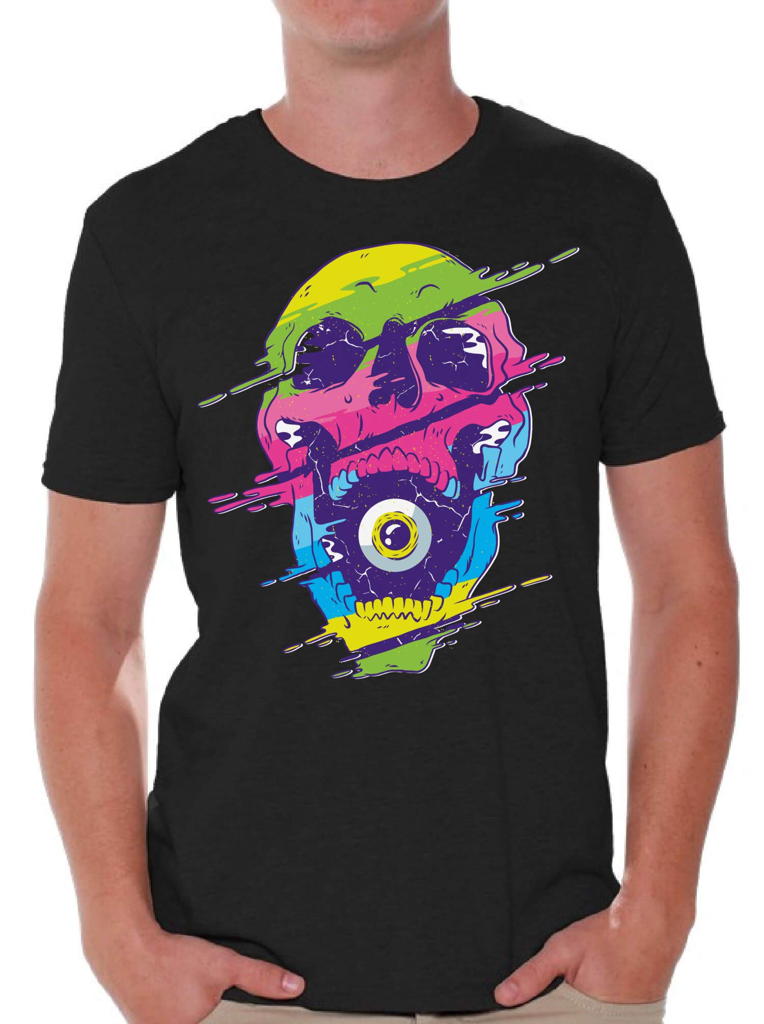 Awkward Styles Skull Print T-Shirt for Men | Psychedelic Eye Graphic Tee | Gothic Streetwear & Festival Outfit