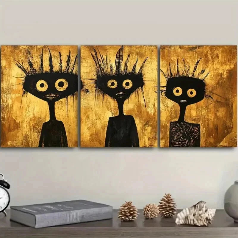3-Piece Black and Gold Abstract Portrait Wall Art Set - Framed Canvas 50x70cm (20x28 Inches) - High Quality Print - 100% Australian Made - Ready to Hang - Perfect for Living Room, Bedroom, or Office Decor
