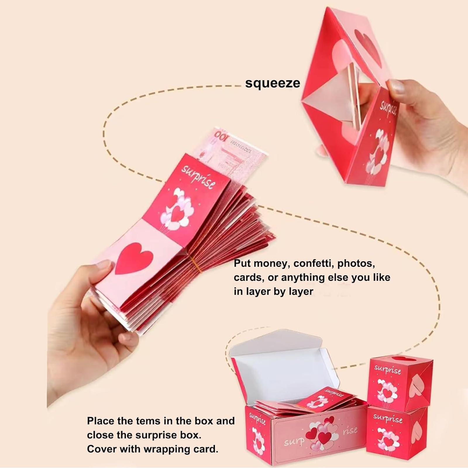 2023 Christmas Surprise Gift Box Set - 12 DIY Explosion Bouncing Photo Album & Red Envelope Gift Boxes for Holiday & Birthday Presents | Creative Folding Gift Idea for Kids, Adults, Party Favors