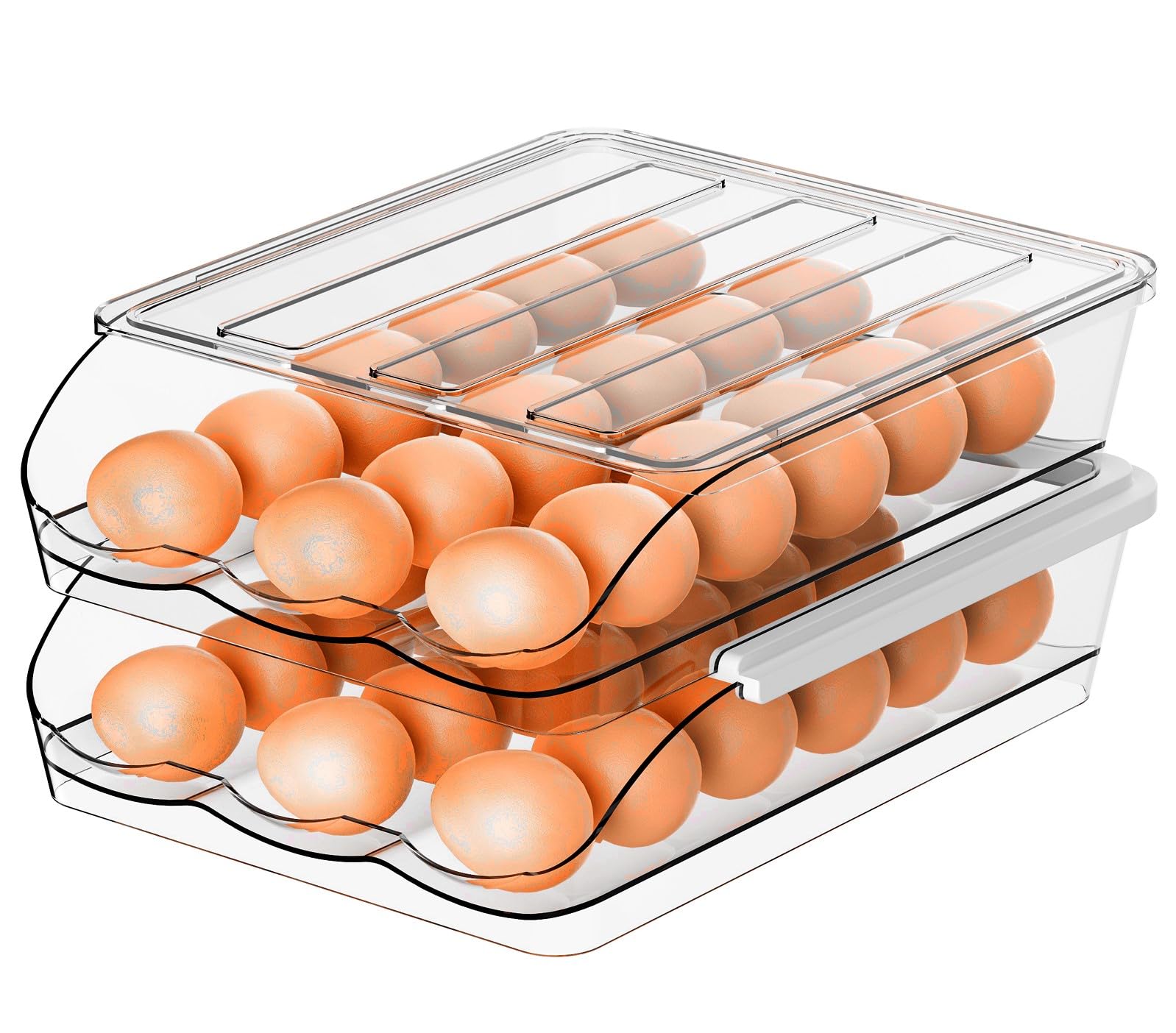 Automatic Rolling Egg Storage Container for Refrigerator - 2 Layer Clear Plastic Egg Dispenser, Egg Holder & Organizer | Perfect for Kitchen, Breakfast Meal Prep & Space-Saving Fridge Storage