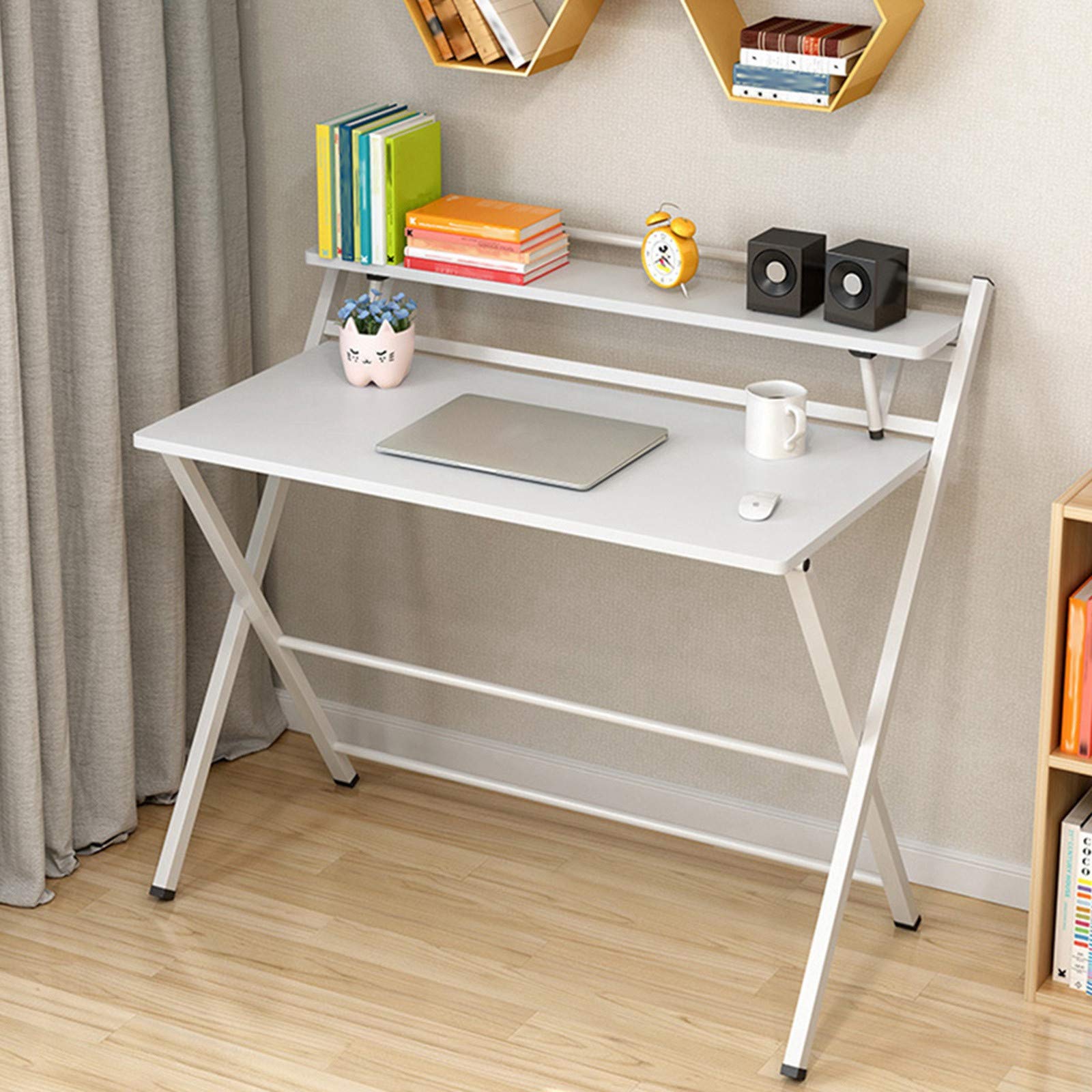 Modern Folding Desk for Small Spaces - Portable Computer Gaming & Writing Desk, Foldable Laptop Table for Students & Home Office Organization (White) - Perfect for Dorm Rooms, Apartments & Workspaces